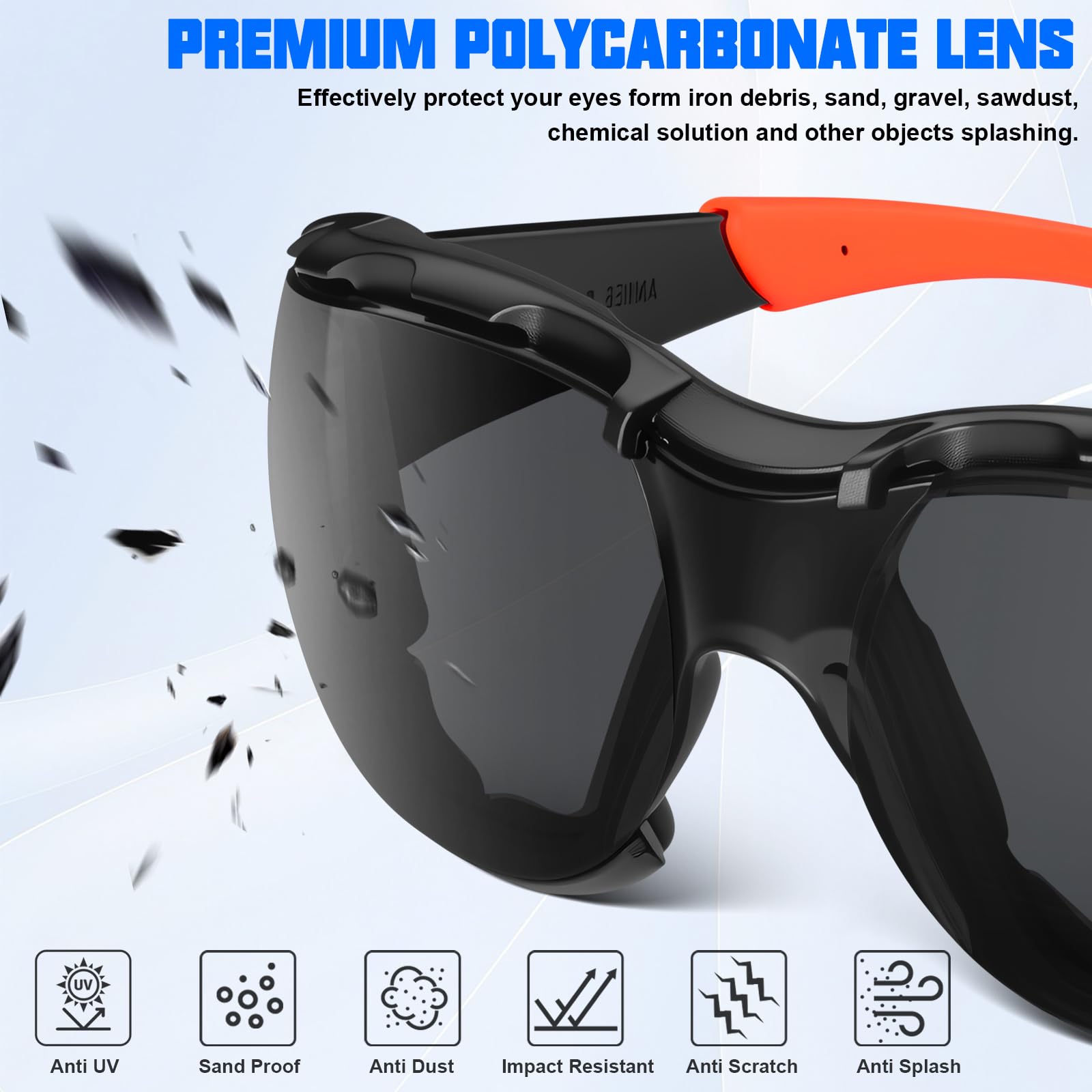 OXG Anteojos de seguridad para hombre, ANSI Z87.1, antivaho, resistentes a los impactos, junta de espuma, protección UV400