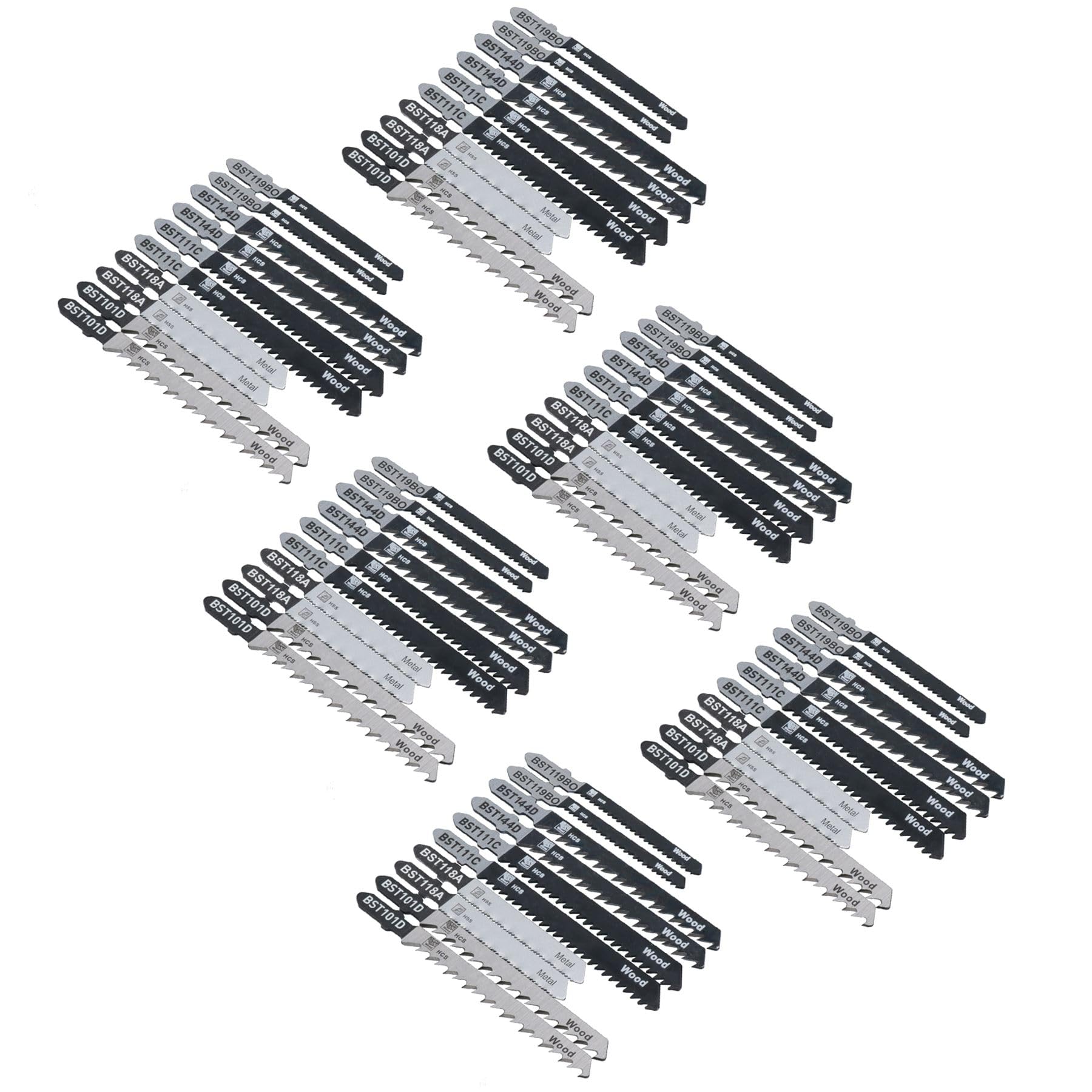 Set di 60 lame da taglio per seghetto alternativo con codolo a T, per plastica, legno, metallo, lama HCS