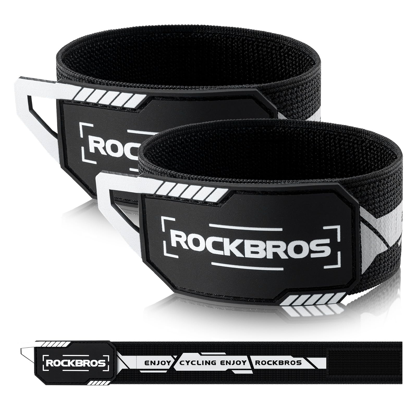 Bande Réfléchissante Serre-Pantalon ROCKBROS - Réglable 34-50 Cm, Scratch Élastique, Sécurité Nuit Vélo/Course (Noir+Jaune/Vert/Blanc)