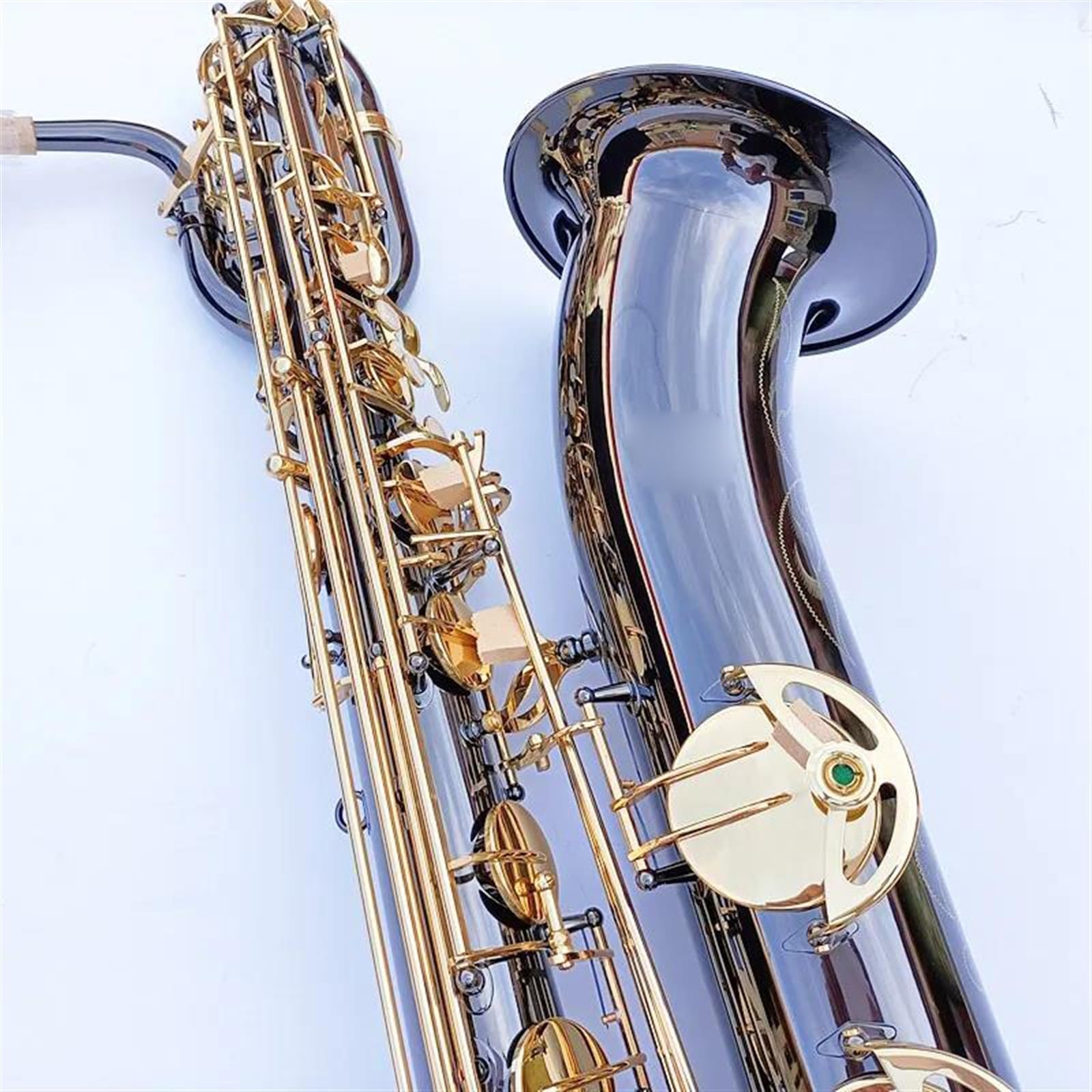 Sassofono Baritono Professionale In Tubo Di Ottone Con Superficie Unica Placcata In Nichel Nero, Strumento Sax Con Custodia