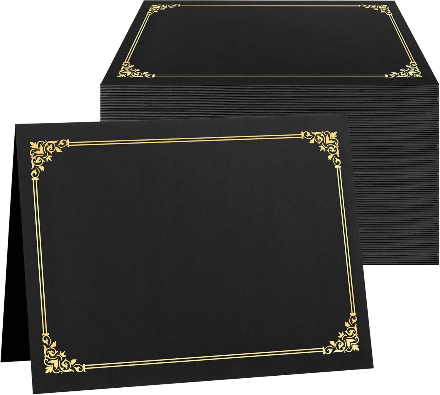 SUNEE Certificate Holders(Black, 150 Packs), Diploma Covers Gold Foil Border, for Letter Size 8.5x11 Certificates, Cardstock, Document Papers