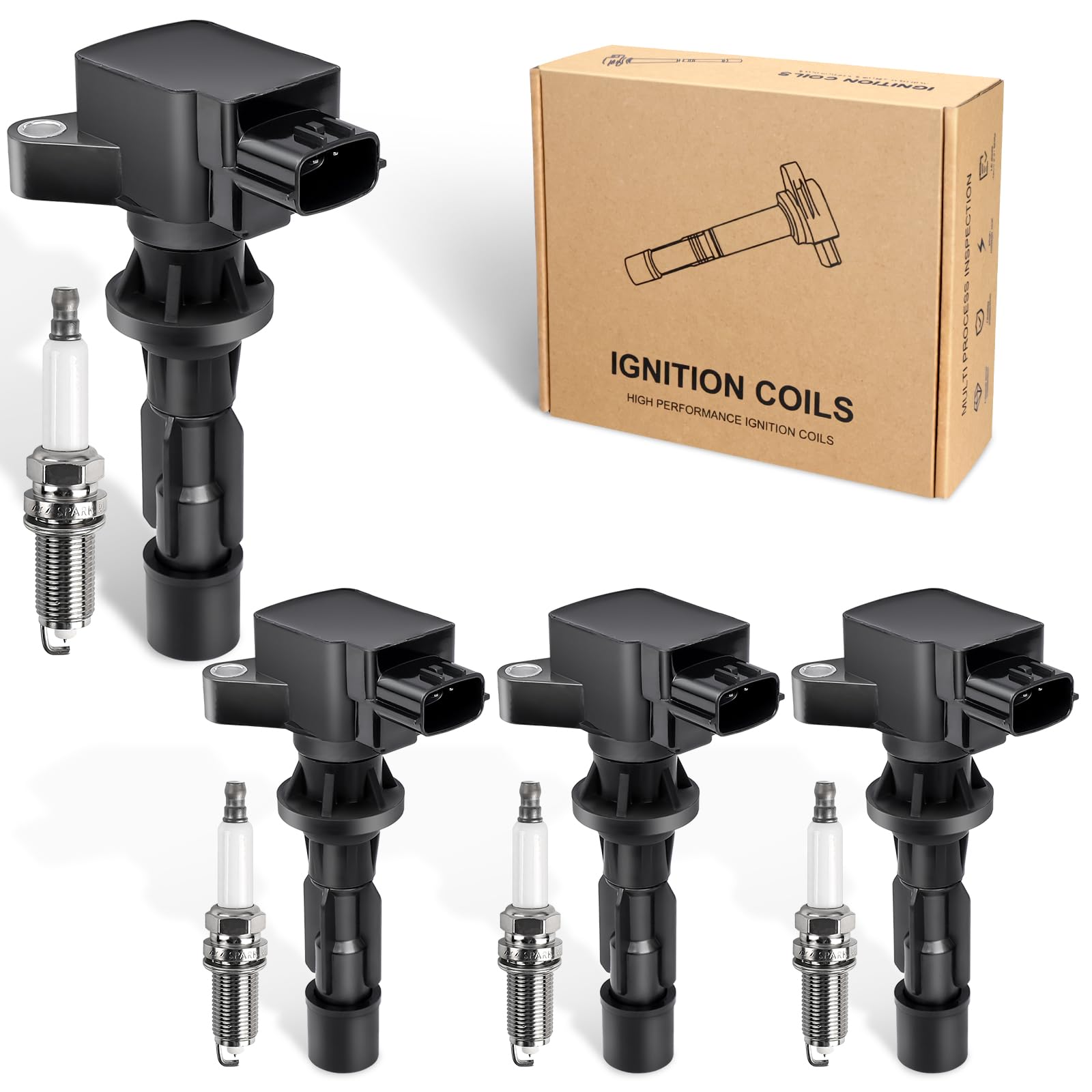 4pcs Ignition Coil & Spark Plug Compatible with Mazda 3 Mazda CX-7 CX7 Mazda MX-5 Miata 2.0L 2.3L 2.5L l4 2006 2007 2008 2009 2010 2011 2012 2013 Coil