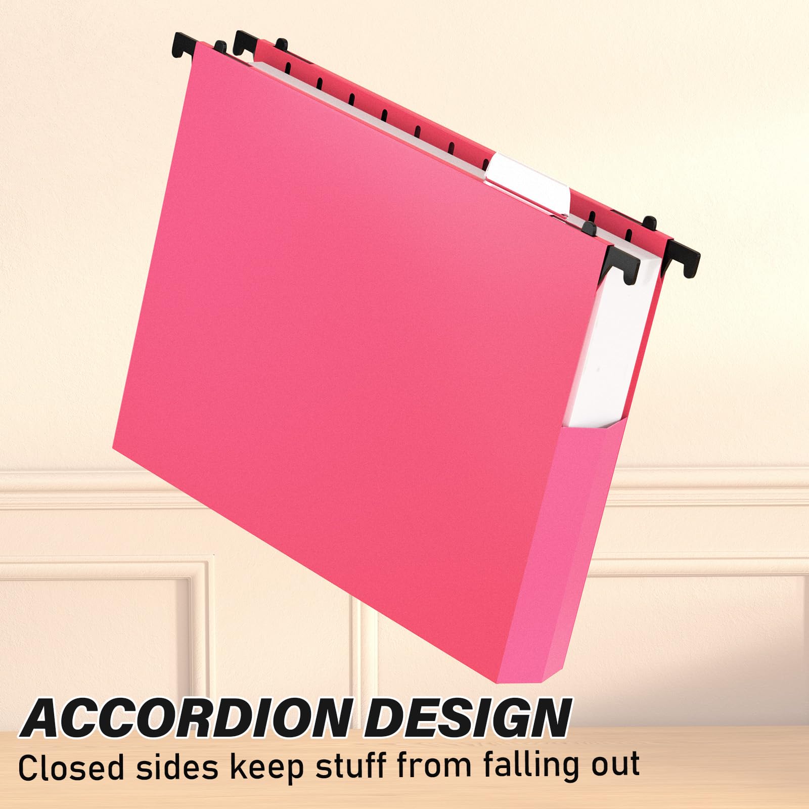 Ansook Cartelline portadocumenti in plastica rosa con capacità extra, formato lettera, confezione da 12 cartelle sospese espandibili da 5,1 cm con fondo rinforzato, cartelle sospese con chiusura