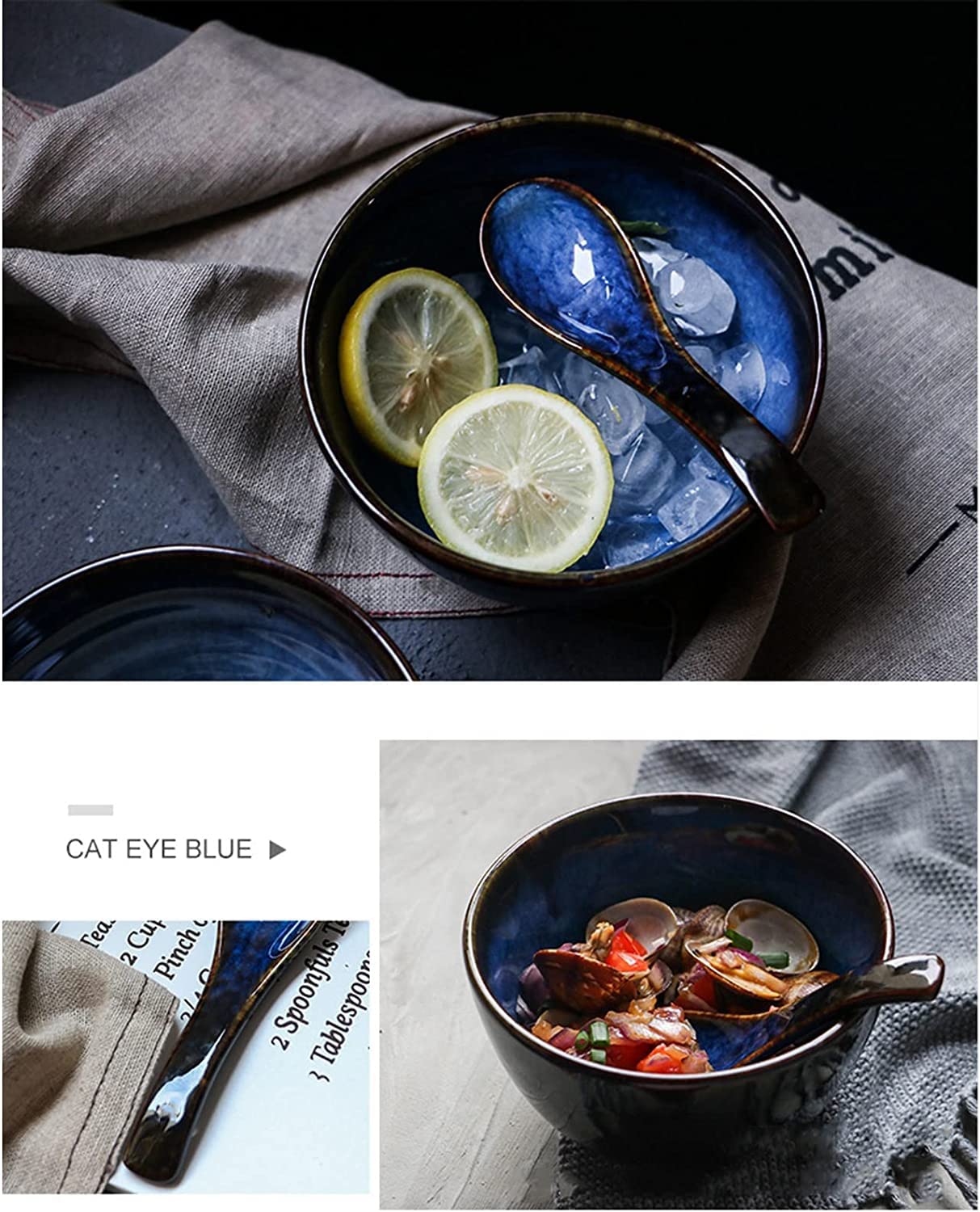Lot de 12 cuillères à soupe en céramique bleue rétro dégradée