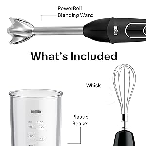 Braun MultiQuick 5 Immersion Hand Blender with Dual Speed + Turbo and Patented Technology, 350W - Includes Beaker and Whisk, Black, MQ505