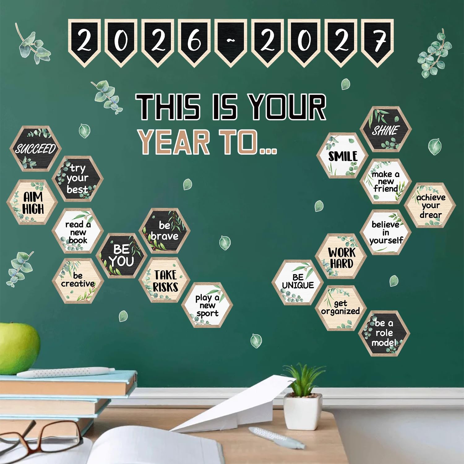IARTTOP Classroom Educational Growth Mindset Wall Stickers This is Your Year to Positive Inspirational Wall Decals Eucalyptus Motivational Stickers Decor for Window Bulletin Board Bedroom