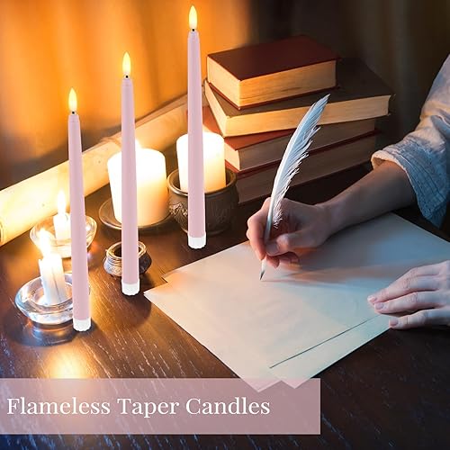 Miniatura 6 de Macarrie Paquete de 24 velas cónicas sin llama, funcionan con pilas, velas LED falsas de 11 pulgadas de largo, sin llama, parpadeantes, cónicas para