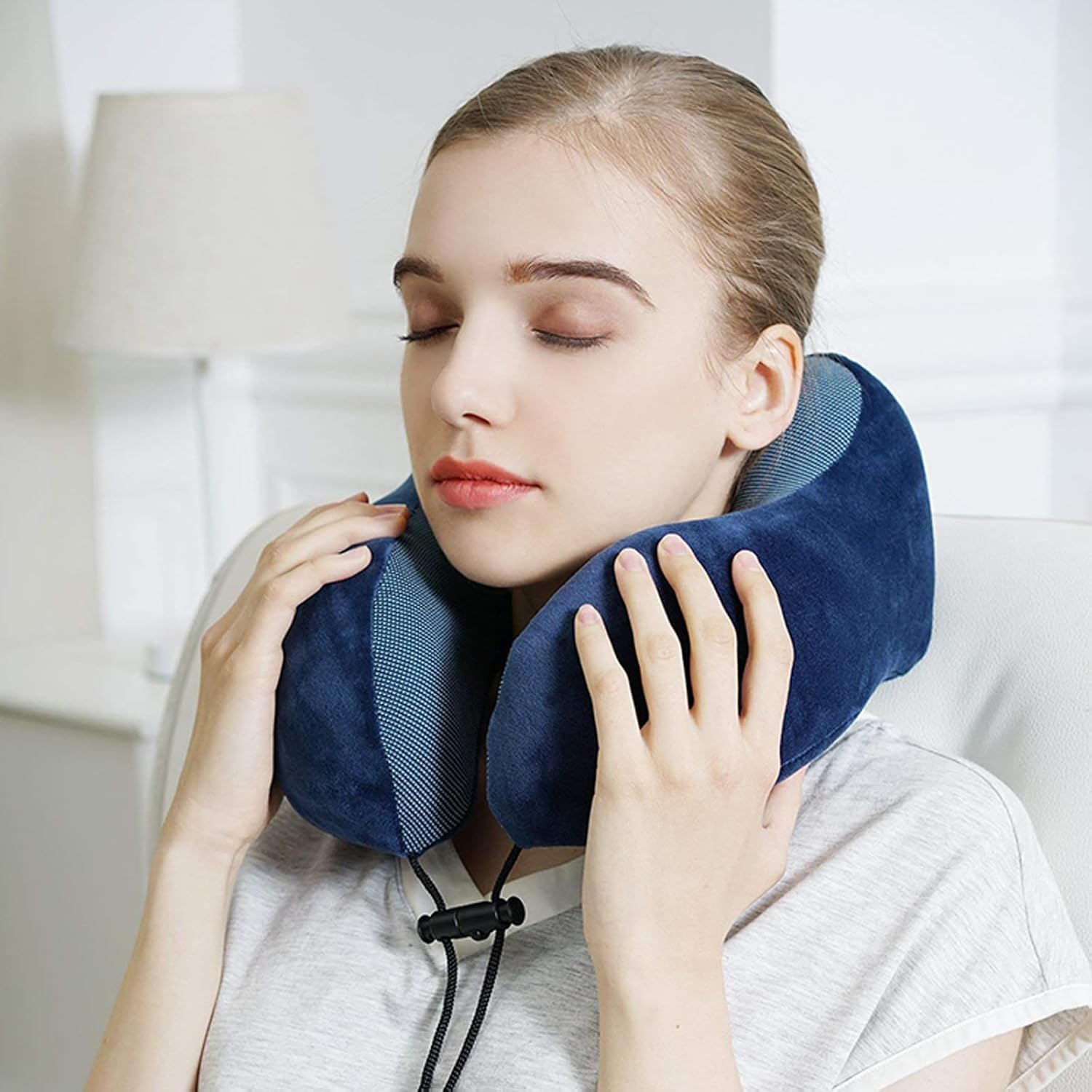 Reisekissen Nackenkissen Memory Foam Reisekissen Baumwolle Reise Nackenkissen Mit Aufbewahrungstasche Für Flugzeuge Nackenhörnchen(Blue)