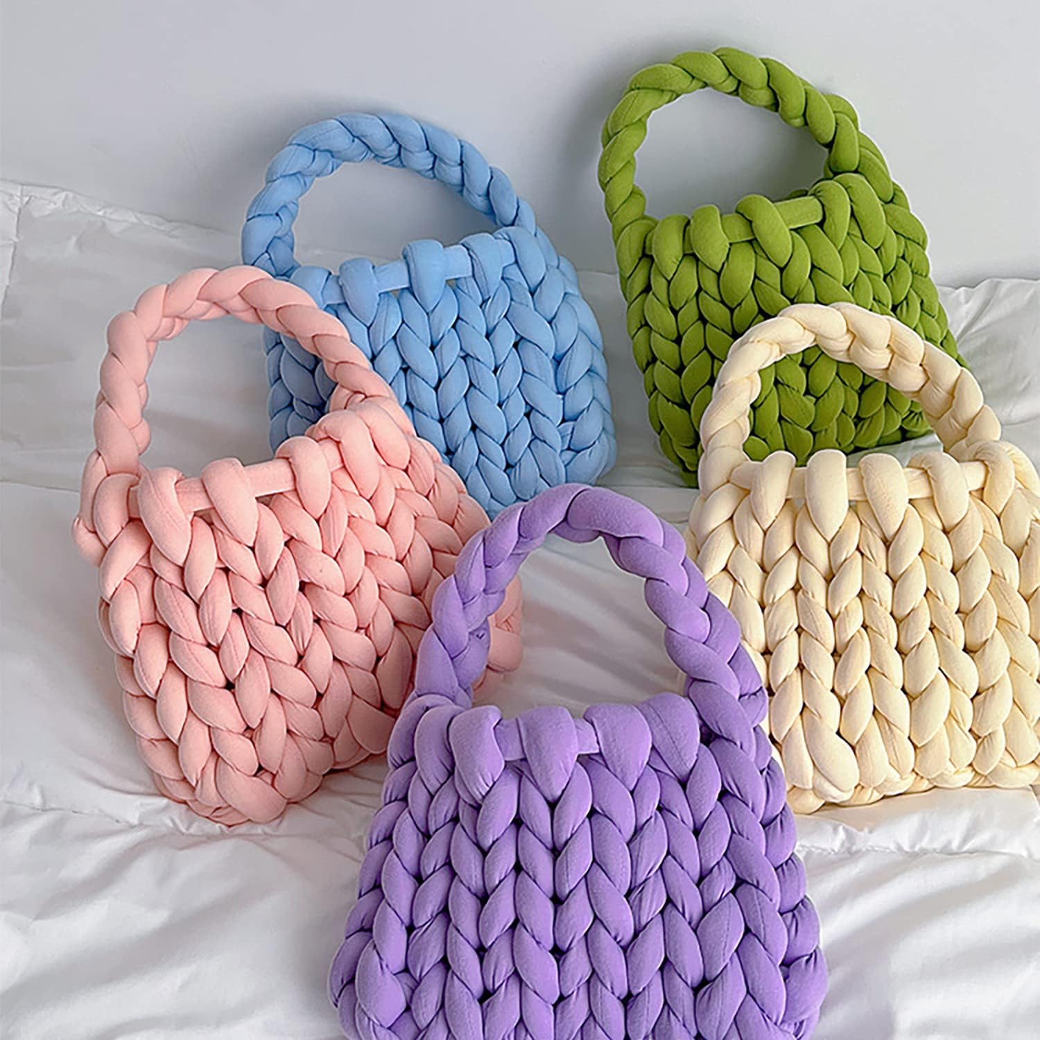 Thick Bulky Giant Wool Handwoven Handbag,Chunky Yarn Knit Shoulder Bag,Casual Soft Purse,Braided DIY Bucket Bag - Image 7