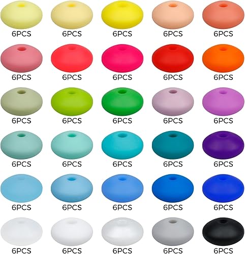 Miniatura 2 de 180 cuentas de silicona para lentejas, cuentas de ábaco de silicona de 0.47 pulgadas (0.472 in), cuentas espaciadoras sueltas para joyería, cuentas