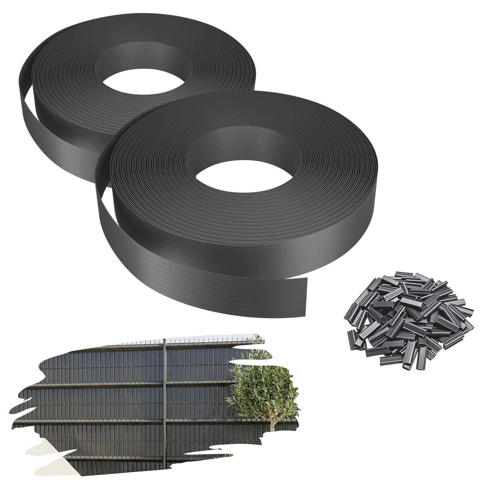 YRHome Strisce Privacy PVC 210m 4,7 cm Altezza 9,87㎡ per Recinzione Doppia Barra, Resistente agli Agenti atmosferici e UV, Opaco Giardino Balcone terrazzo, con 420 Clip di Fissaggio, Grigio