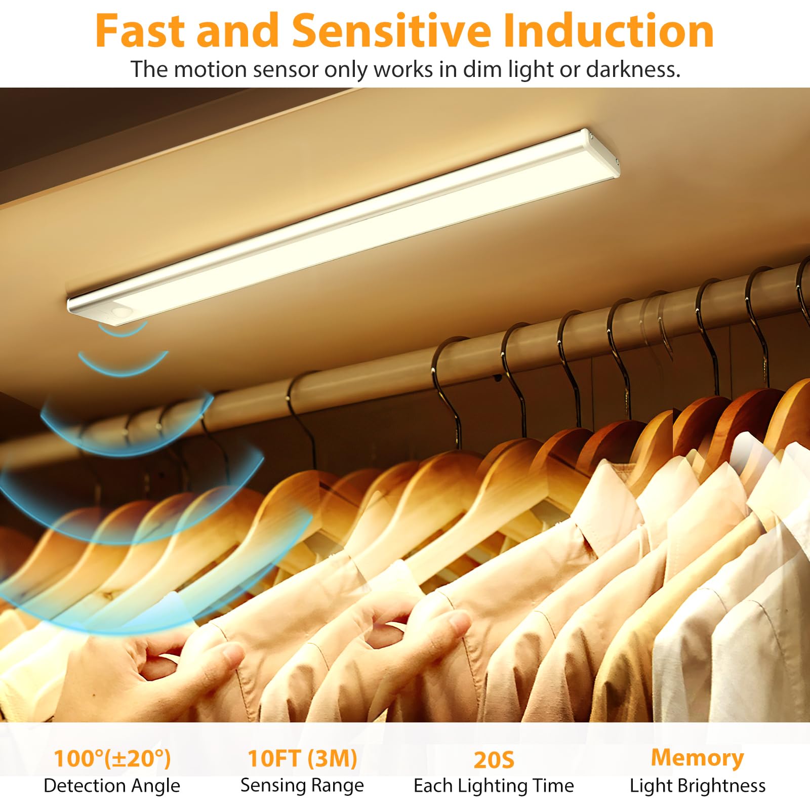 Ylatoial Luce Armadio LED, Armadio Led con Sensore di Movimento, USB Ricaricabile Magnetica Lampada, Dimmerabile Luce Led Sottopensile per Cucina Scale Corridoio Bagno Garage