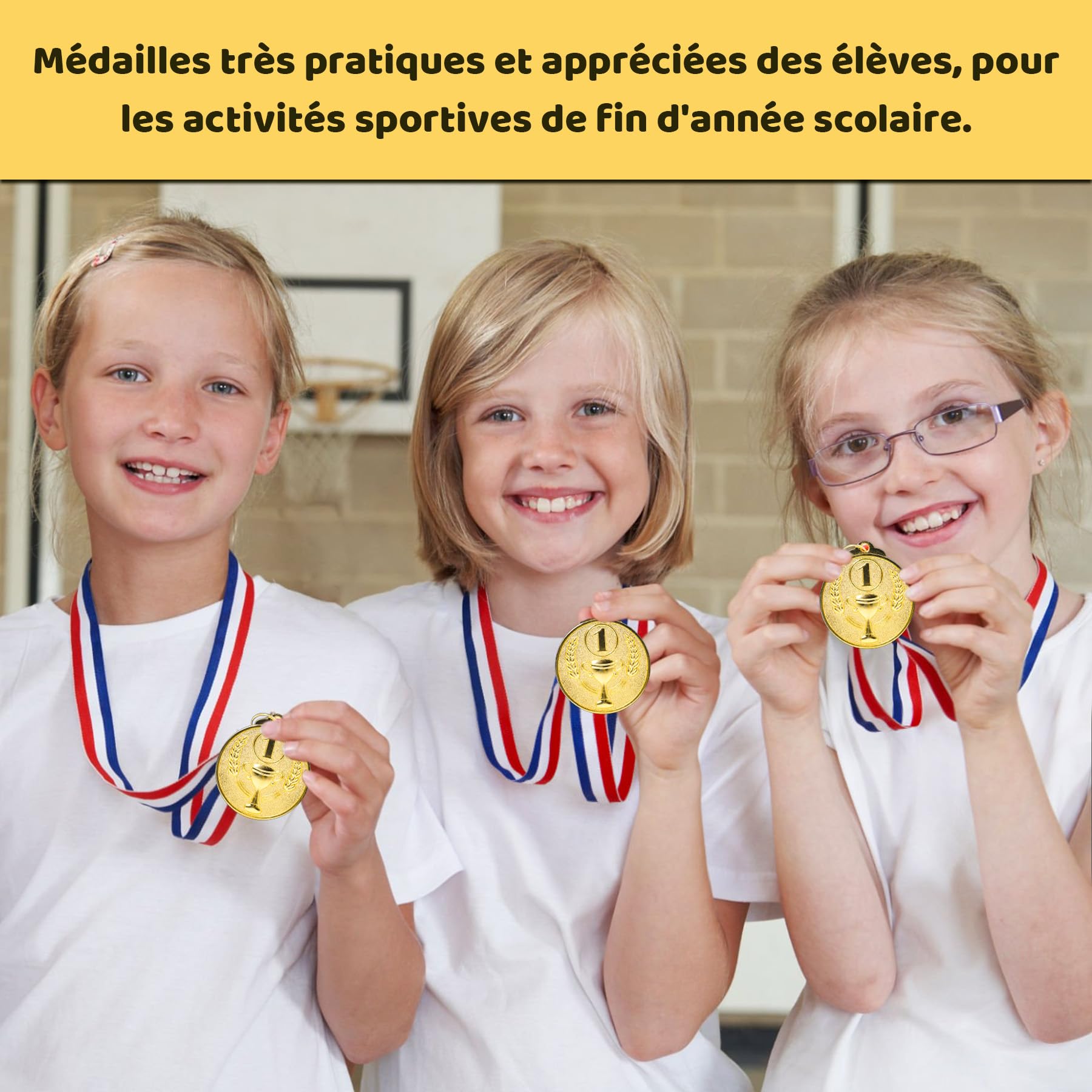 Brelet Médailles de Récompense en Métal doré avec Ruban 36 Pcs pour Compétition Sportive