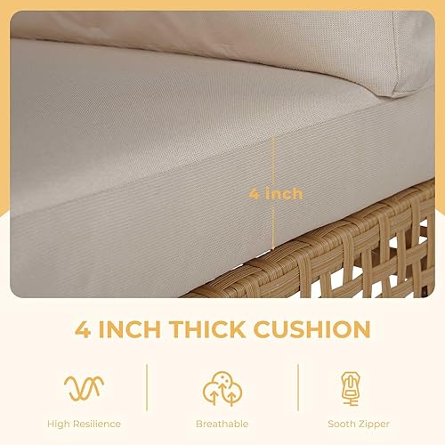 Miniatura 6 de Grand patio Juego de muebles de mimbre para patio, bohemio, sofá modular con cojines gruesos y resistentes al agua para exteriores, mesa auxiliar