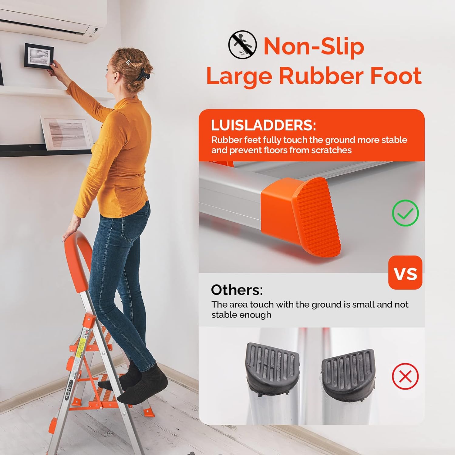 LUISLADDERS 2 Step Ladder Aluminum Lightweight Folding Step Stool Portable Home and Kitchen Sturdy Stepladder 500lbs EN131 Little Step Ladder - Image 4