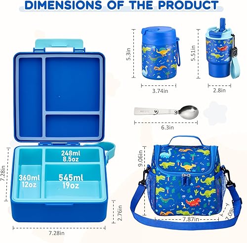 Miniatura 7 de Juego de lonchera con contenedor de caja Bento, termo de sopa de alimentos de acero inoxidable de 17 onzas, botella de agua para niños y bolsa de