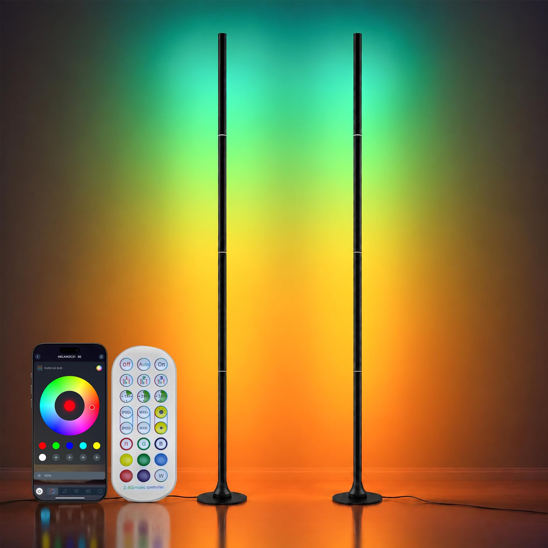 sylvwin Smart RGB Corner Floor Lamp,160cm,2 Pack