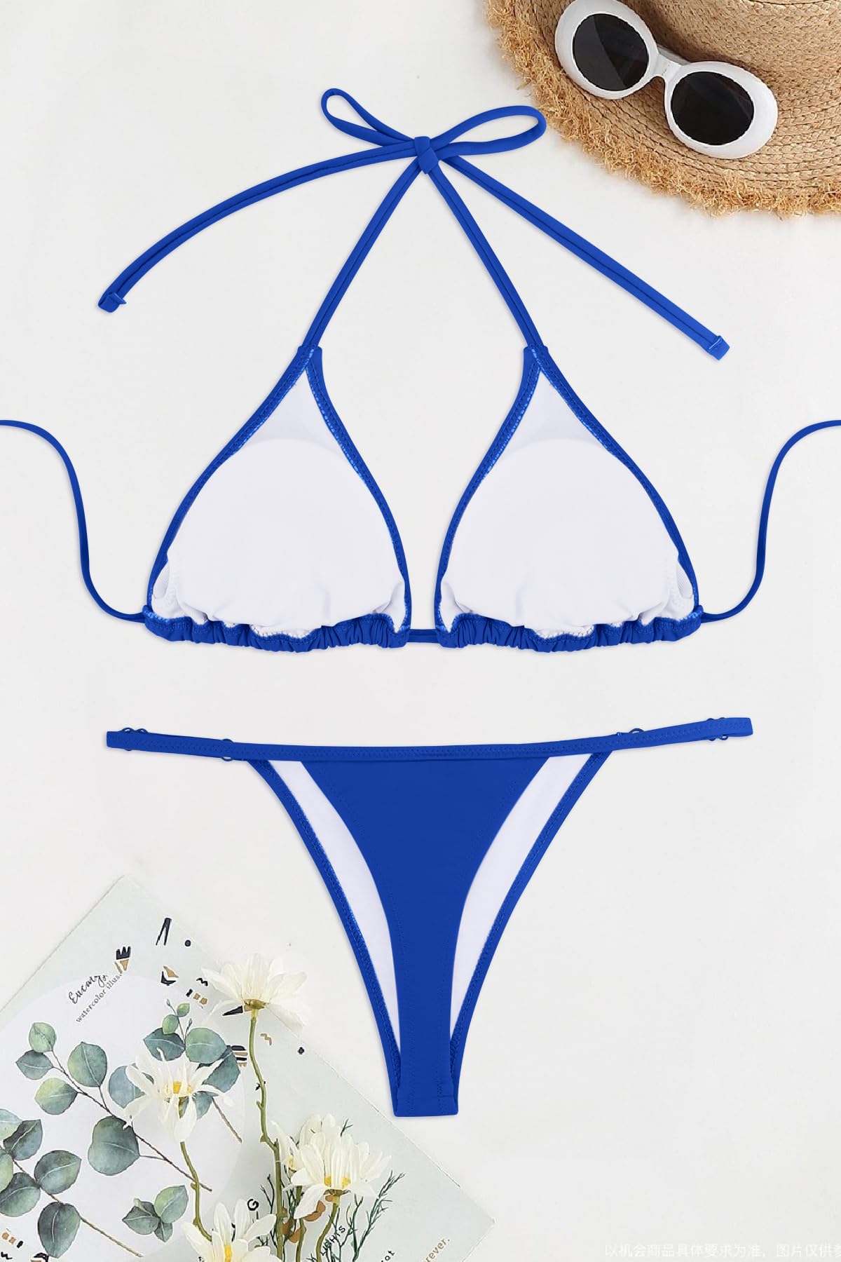 SHEKINI Costume da Bagno Due Pezzi Donna con Lacci Imbottito Halter Bikini Set Triangolo Vita Bassa Brasiliano Perizoma Bikini da Spiaggia