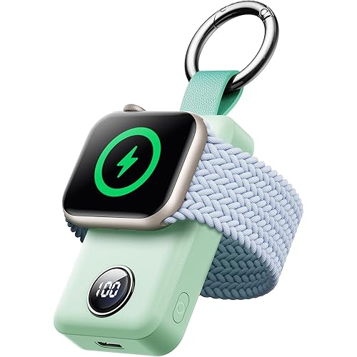 JOYROOM Portable Charger for Apple Watch,2000mAh Fast Charger for iWatch Series 10/9/8/7/6/5/4/3/2/SE/UItra2/Ultra, Power Bank Keychain Style with Compact Magnetic Design Travel Essential(Mint)