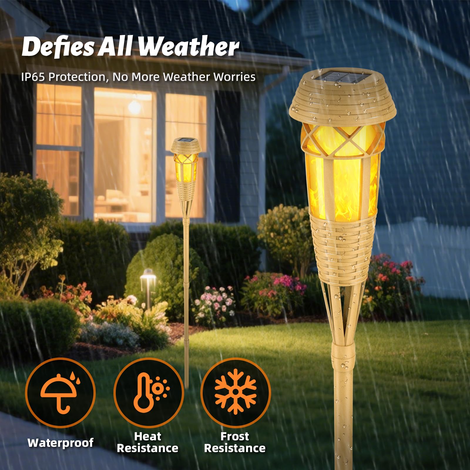 Solar Außenleuchten - Solar Fackel Lichter mit flackernder Flamme für Garten Dekor, Wasserdichte Solar Gartenleuchten, Outdoor Terrasse & Weg Hof Dekorationen mit Flammenfackeln - 2 Pack