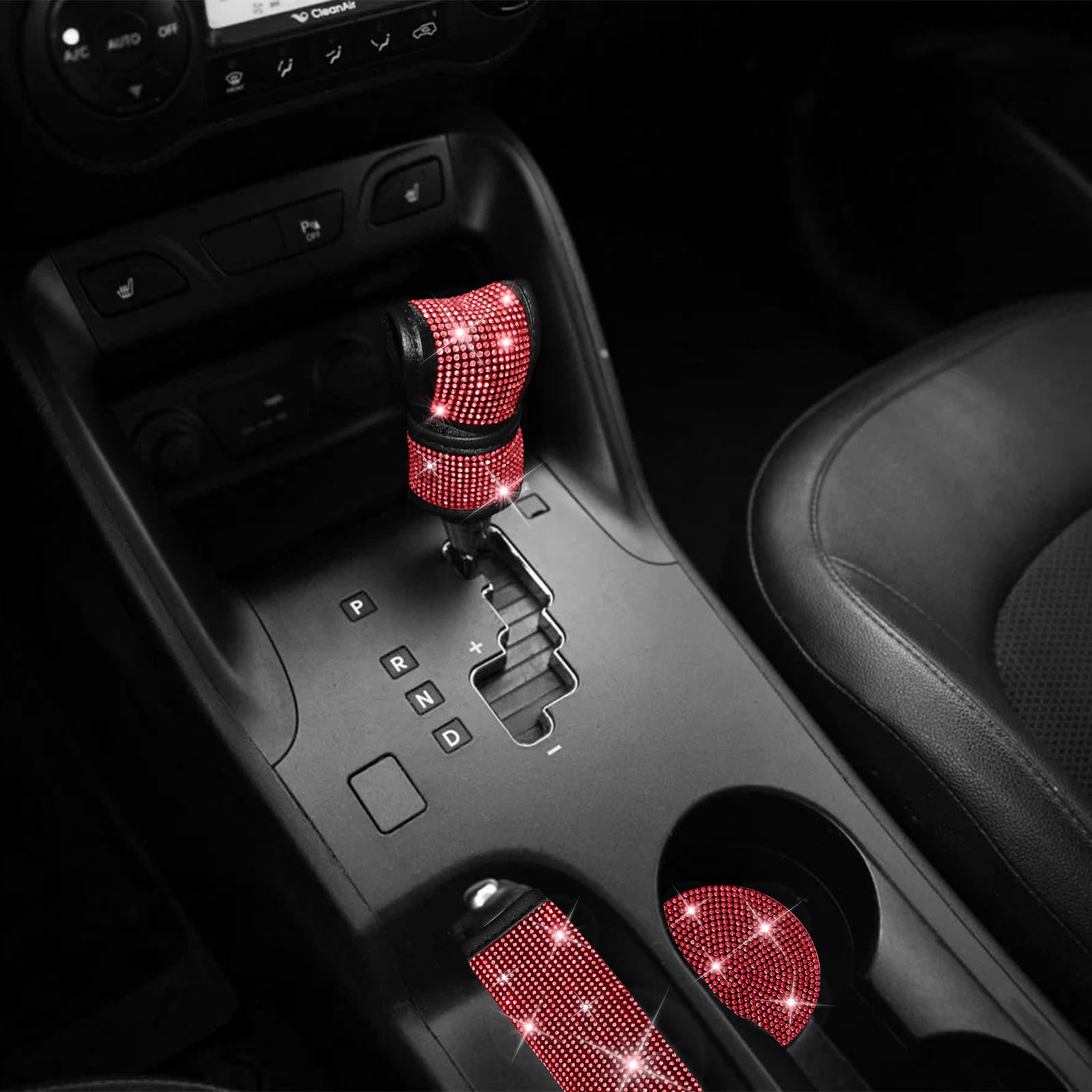 Set di coprisedili per auto, accessori per auto, con strass, coprivolante in velluto traspirante e scintillante (rosso, parte dei coprisedili rivestiti di strass), 17 pezzi
