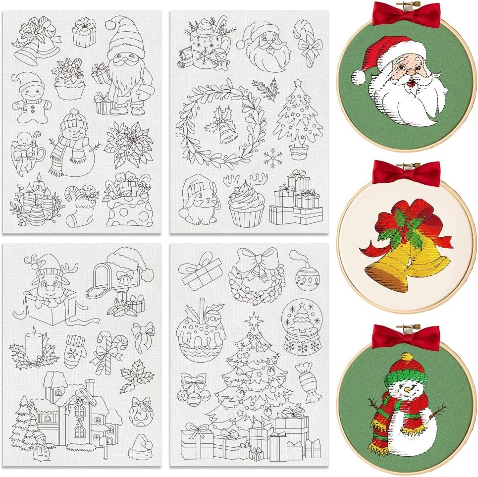 BENECREAT 45pcs Christmas Embroidery Stabilizers, Pre-Printed Water Soluble Stabilizer for Embroidery, Hand Sewing, Unisex Adults