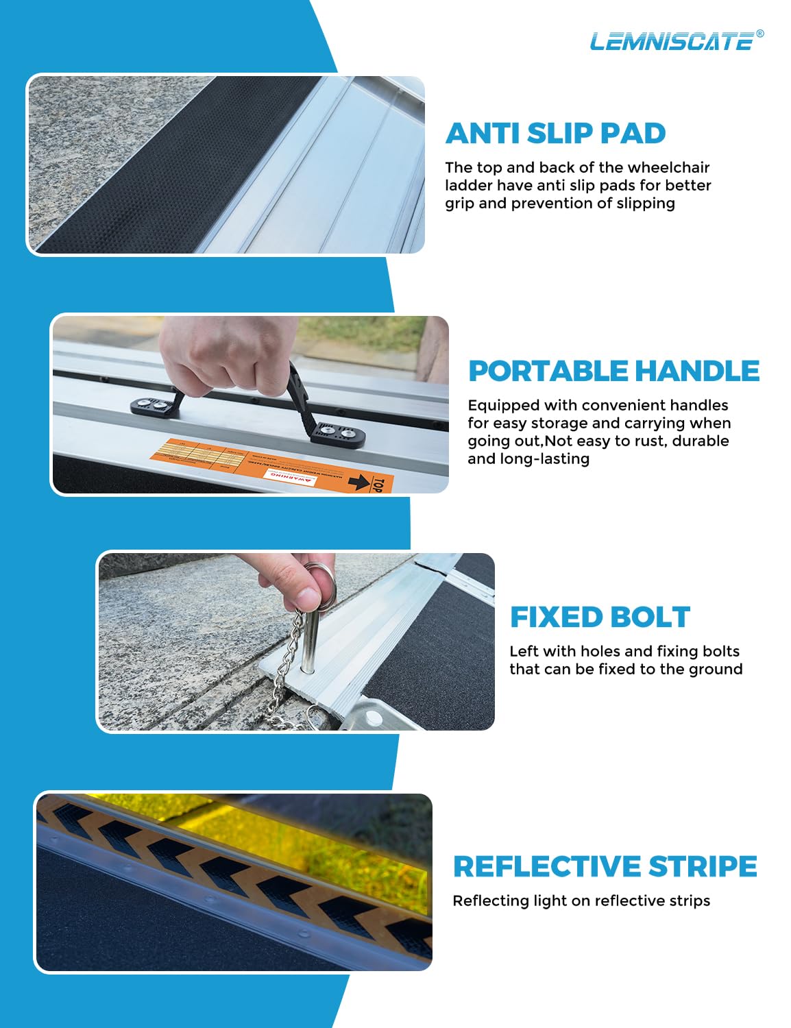 Rampa para silla de ruedas para el hogar, rampa portátil de aluminio para silla de ruedas para escalones, rampa de umbral antideslizante para puertas, bordillos, rampa plegable para scooter, 2 pies