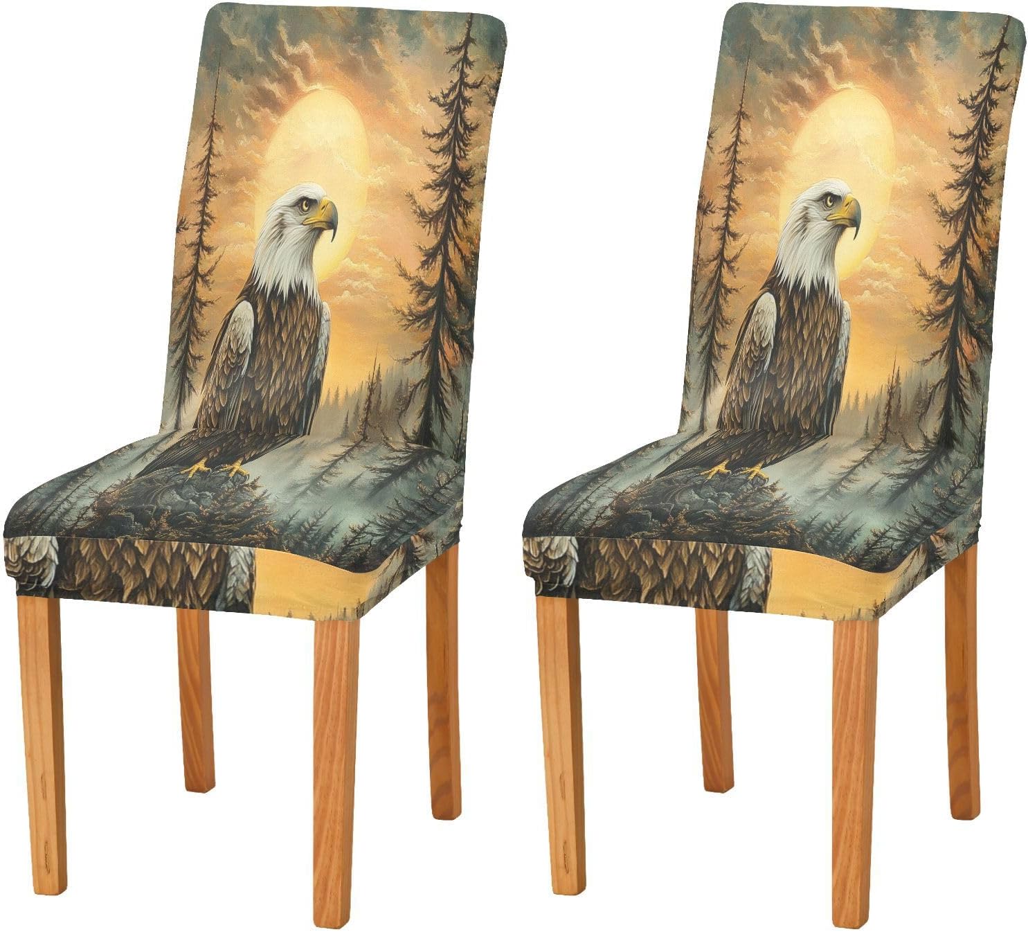ALAZA Chair Covers for Dining Room, Forest Eagles Sunset Stretch Chair Cover Sets Chair Protector Removable Washable for Ktichen Restaurant Hotel