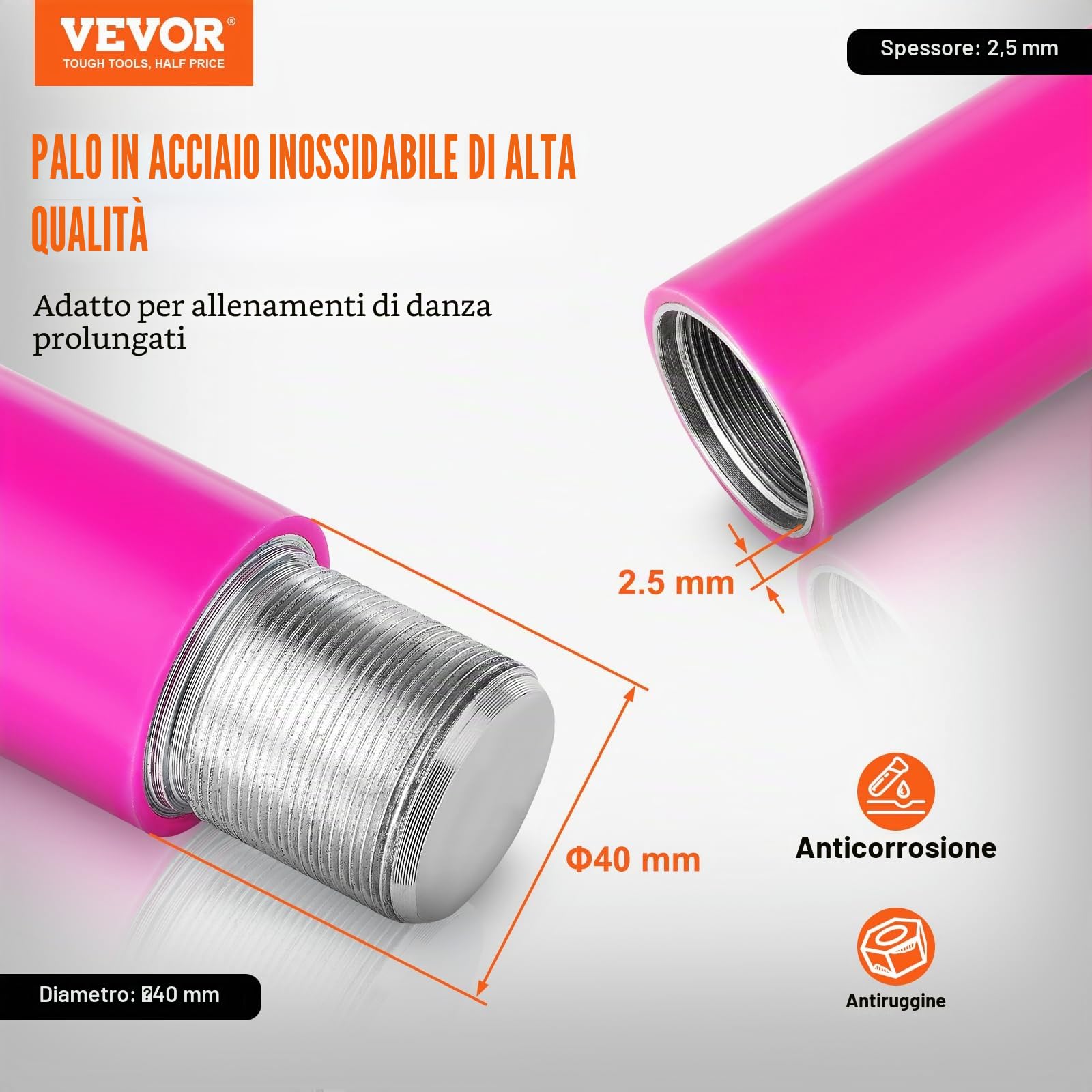 VEVOR Asta da Ballo, Asta da Ballo Portatile per Pole Dance Professionale Circa 216,3-270 cm, Asta da Fitness Rimovibile Regolabile in Altezza, Asta da Ballo statica da palestre