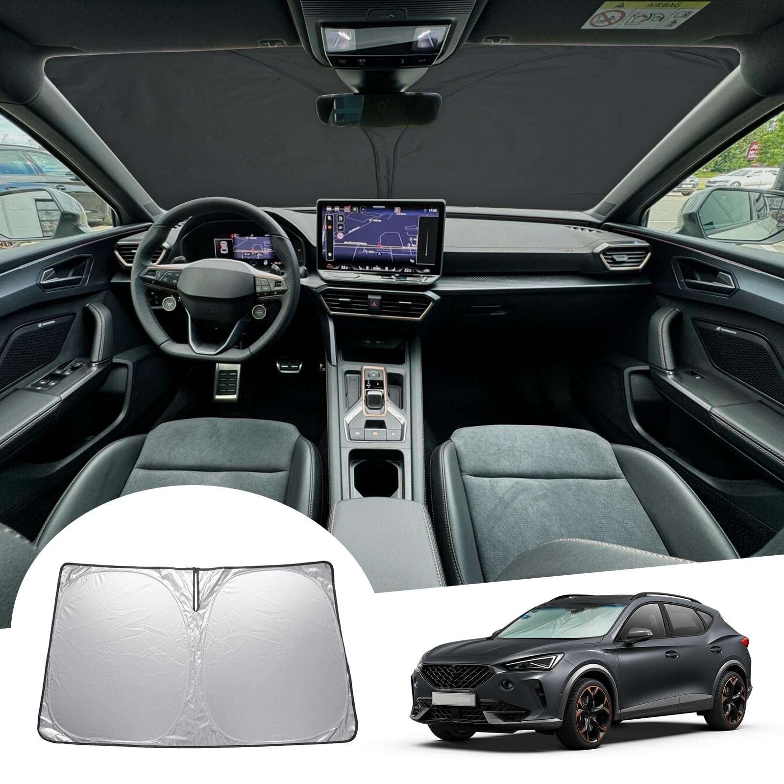 [Update] GAFAT Compatible con Cupra Formentor/Seat Leon MK4 2021-2026 2027 Parasol Parabrisas Interior, Formentor 2025 Accesorios Protector Solar Luna Delantera, Enfriamiento, Protección UV, UPF 50+