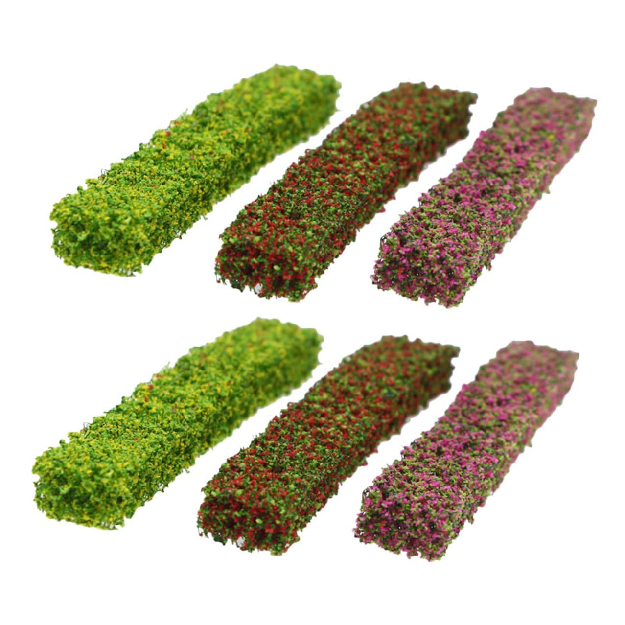 FRCOLOR 6pcs Miniature Mixed Shrubs Model for DIY Architecture Landscape with Static Grass Tufts Natural Look Tiny Bushes for Railroad Scenery Garden Diorama and Train Scale Accessories