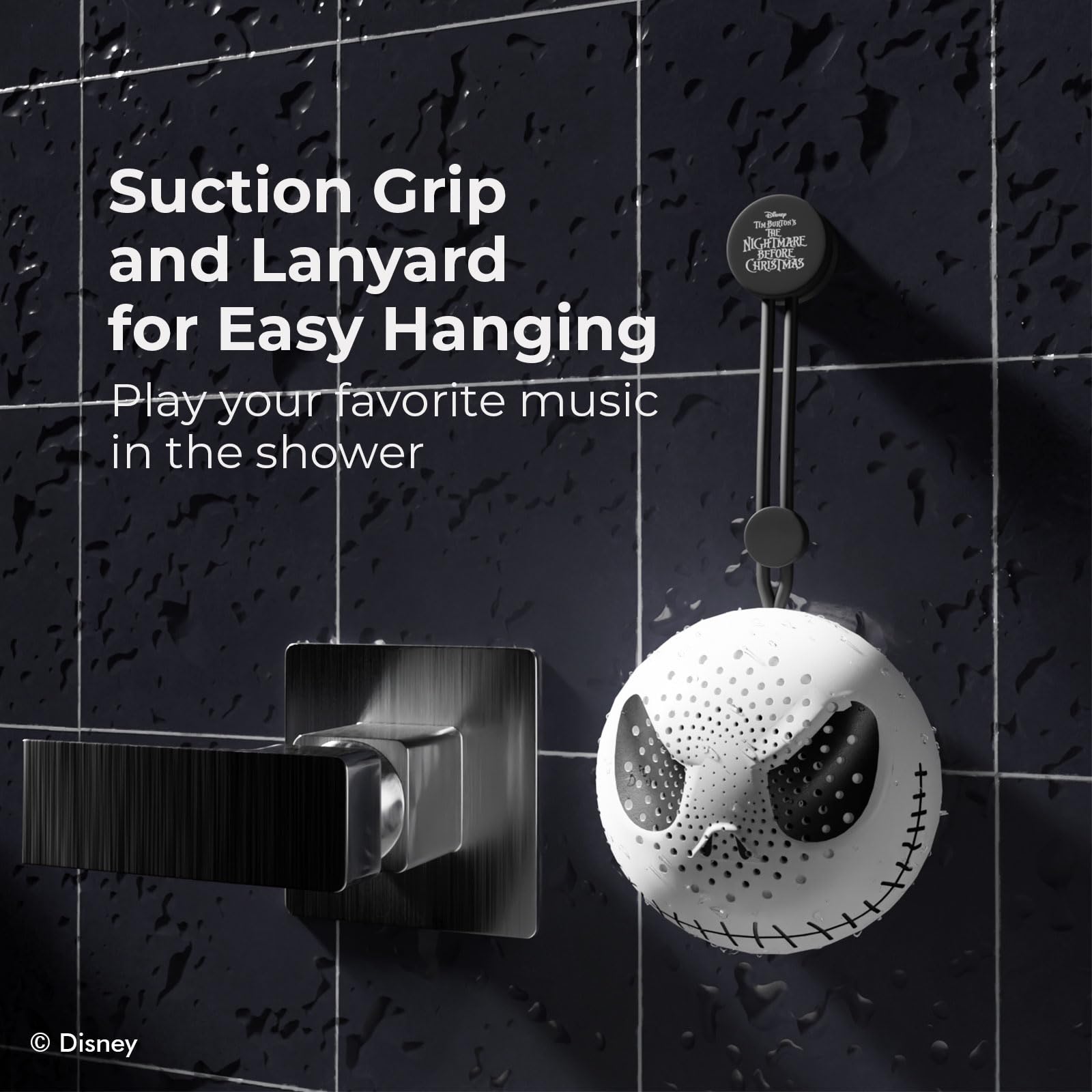 Disney Jack Skellington Bluetooth Shower Speaker with Suction Cup IPX4 Water Resistant Jack Nightmare Before Christmas Speaker for Shower, Built in Controls and Mic for Phone Call (Jack Skellington)
