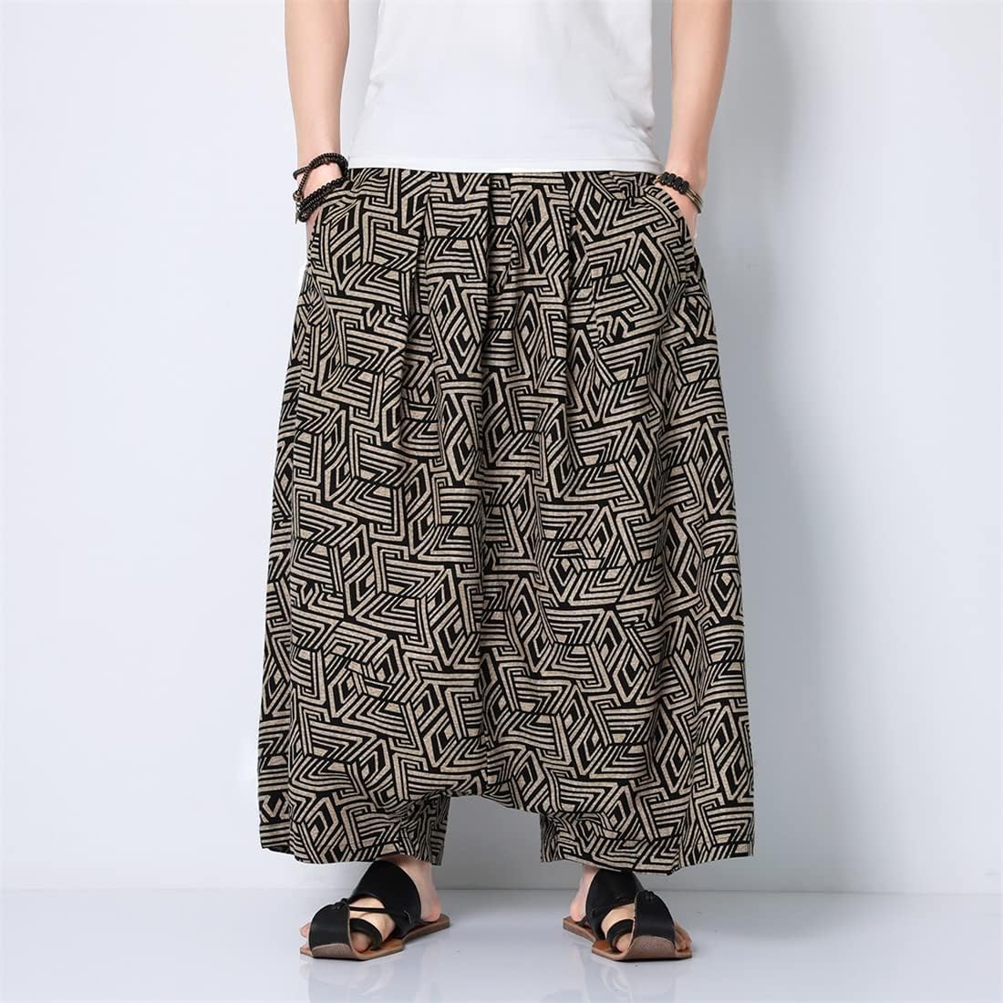 Seidarise Men's Harem Pants Hip hop Joggers Baggy Wide Leg Pants Casual Harem Linen Japanese Yoga - Image 2
