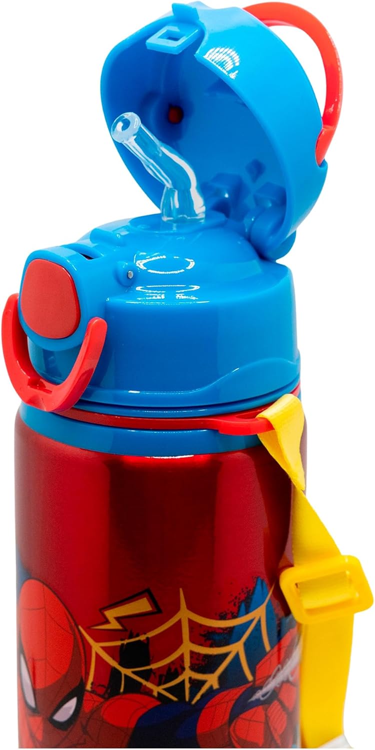 Reusable Aluminium Pop Up Bottle with Shoulder Strap 730 ml | Spiderman Moving Target