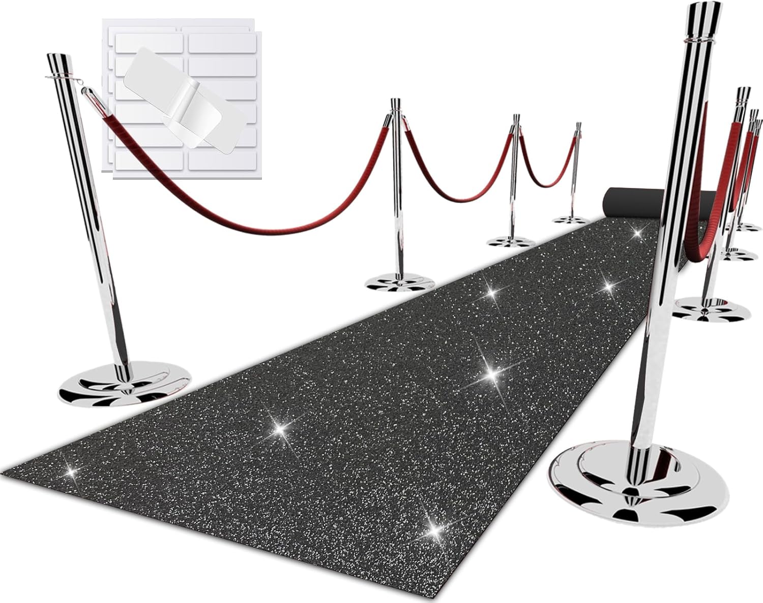 Glitter Black Carpet Runner for Party, 2.46X30ft Roll, 200GSM Glitter Non-Woven Fabric, Hollywood Black Carpet for Event, Aisle Runner for Wedding Ceremony, Halloween Costume Party Decos Glitter Black 2.46 X 30 ft Roll