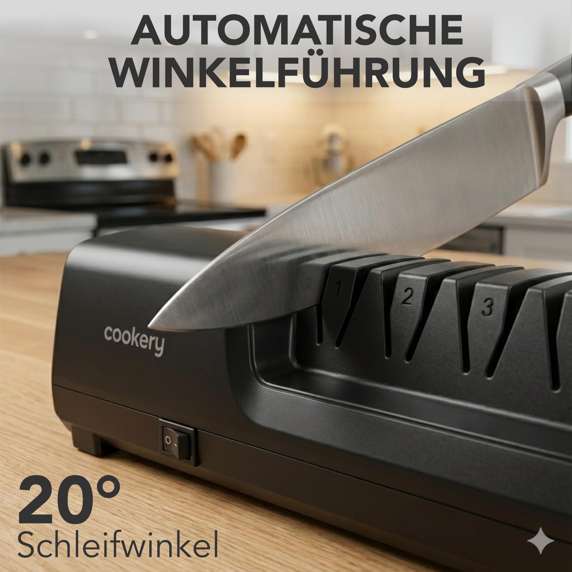Messerschärfer Elektrisch 4-Stufen Diamant Profi Messerschleifmaschine für Küchenmesser