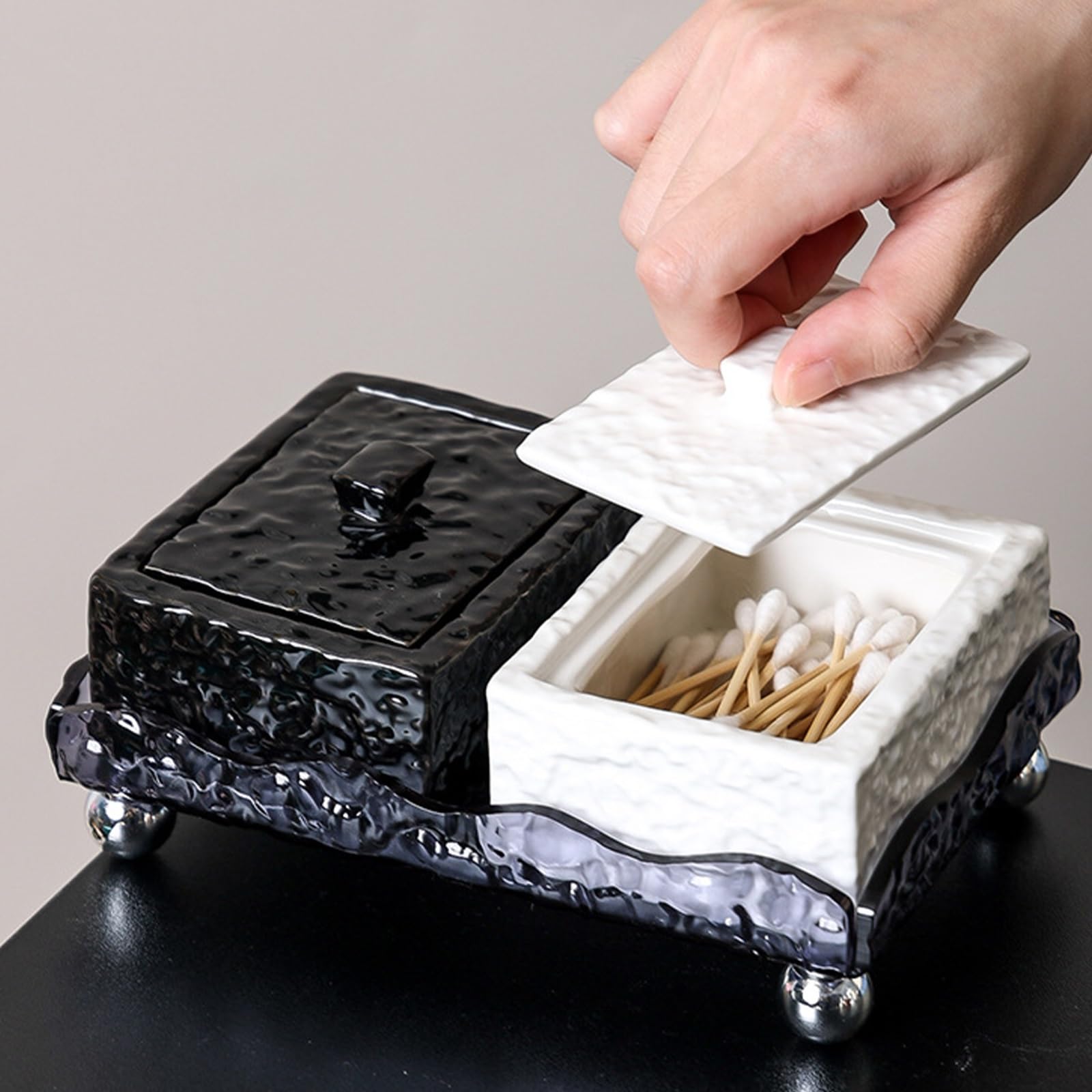 Zahnstocherspender, Aufbewahrungsbox aus Keramik für Wattestäbchen und Zahnseide, 2er-Pack mit Basis für Zuhause, Küche, Hotel