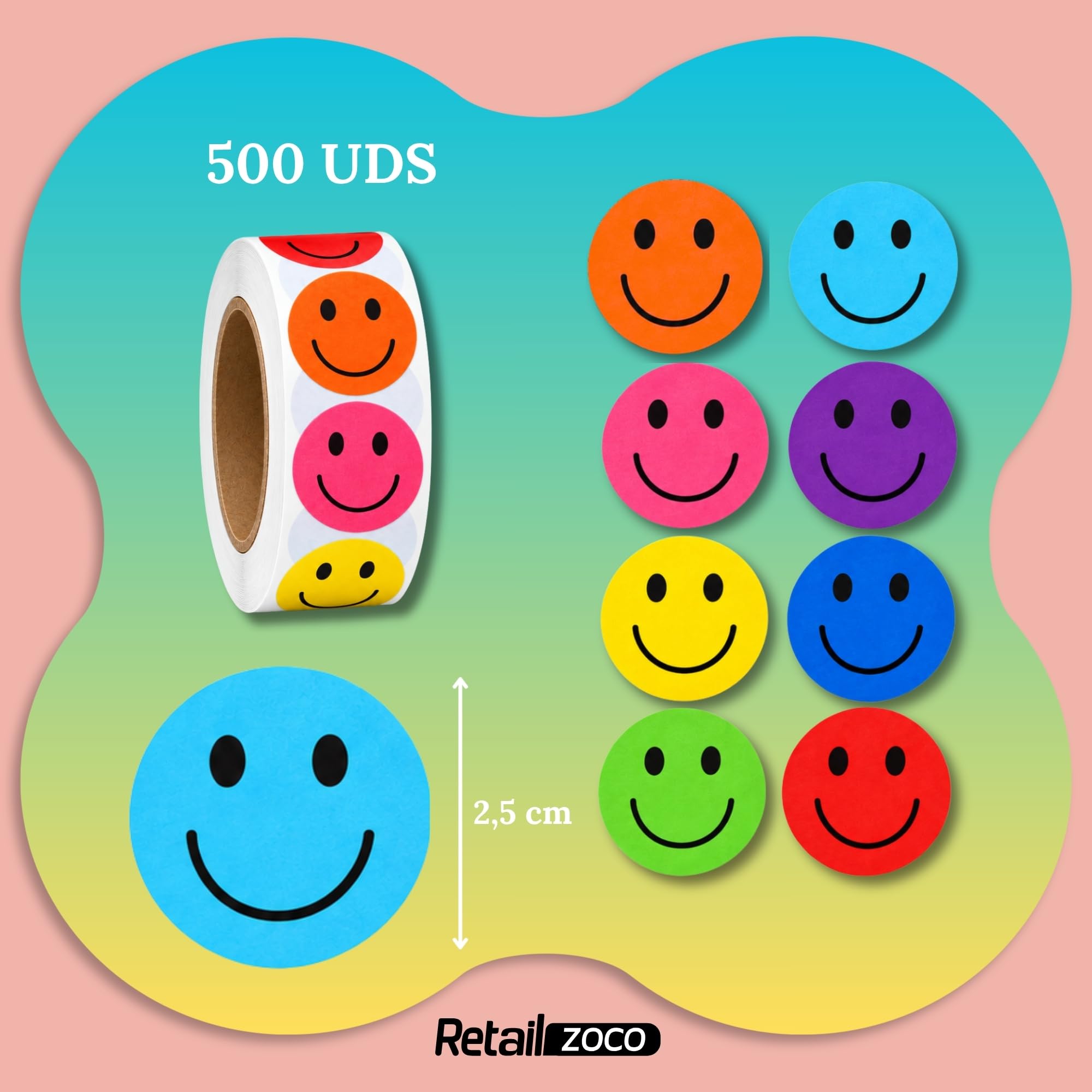Rollo Pegatinas Emojis caras felices para niños, emoji stickers, 3  Unidads - imagen 4