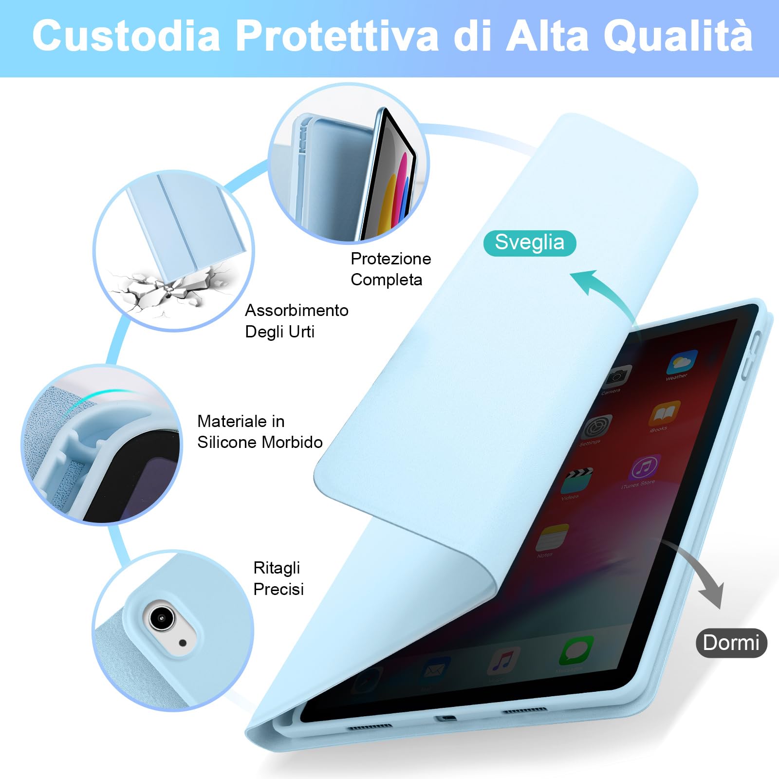 SOPPY Custodia con Tastiera e Mouse per iPad 11a Generazione (A16) 11 Pollici 2025, 10a Gene 10,9 Pollici 2022, cover Protettiva Staccabile, con Slot per Penna Stilo, Layout Italiano - Blu