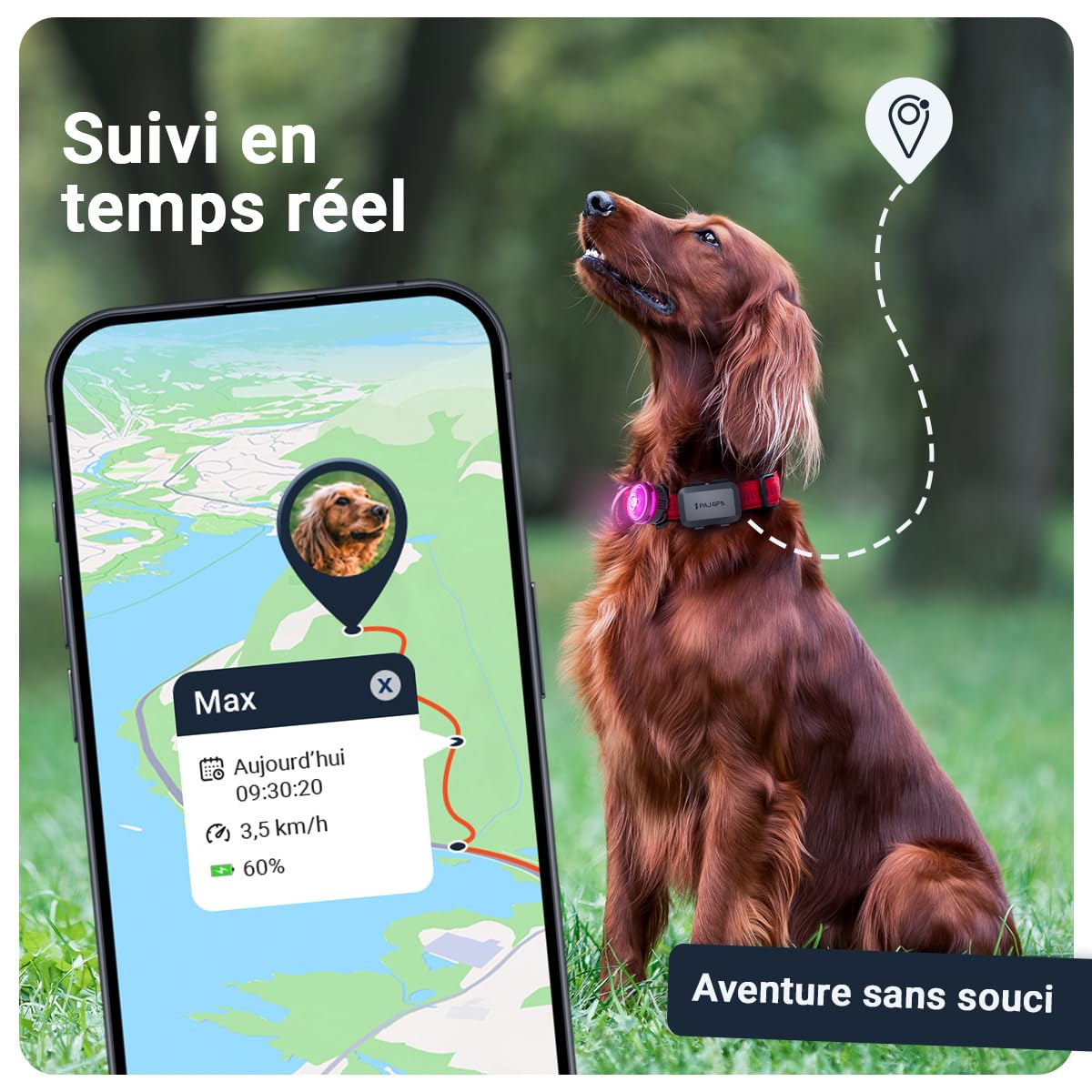 PAJ Traceur GPS 4G Mini + LED pour Petits Chiens, INCL. 3 Mois | Alerte anti-fugue - Suivi en temps réel - 100% étanche - Compatible tous colliers/harnais - Batterie jusqu'à 10 jours