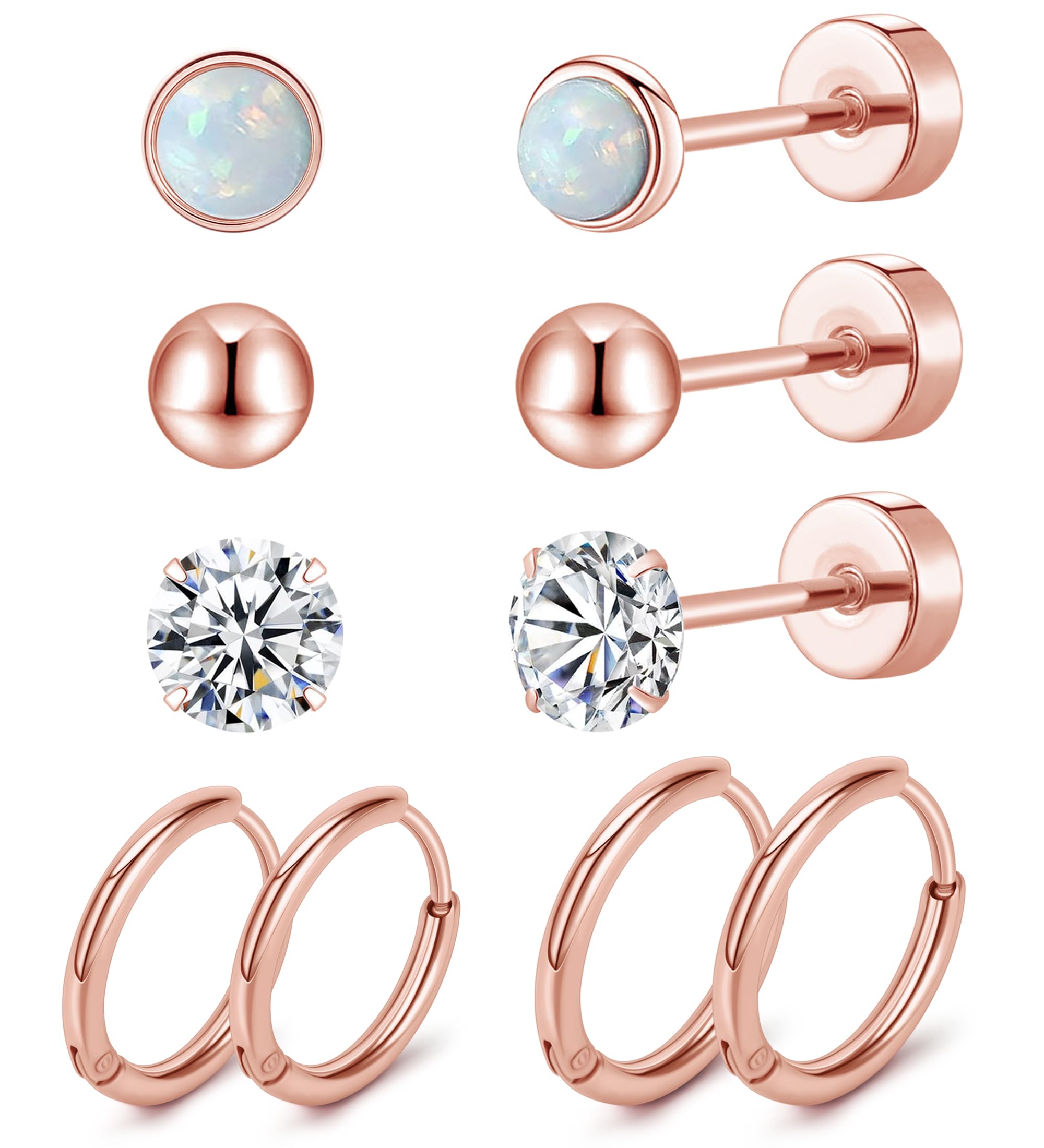 MJust Titanium Earrings for Sensitive Ears 20G Hypoallergenic Stud Hoop Earrings for Women Men Opal Ball CZ Heart Pearl Flat Back Earrings Cartilage