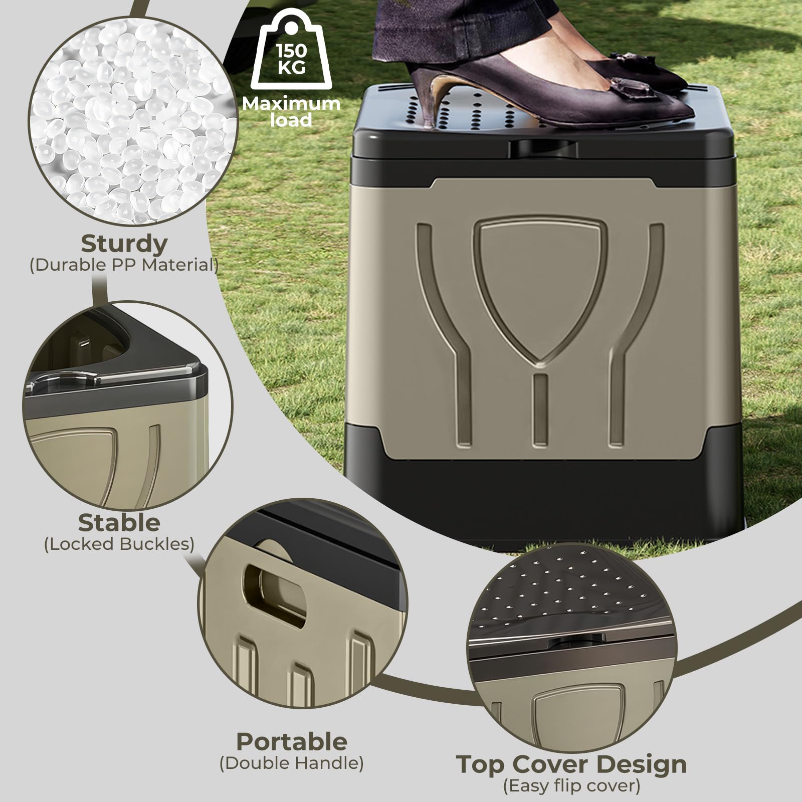 WC Portatile, Toilette Portatile, Supporta Fino a 150KG, WC da Campeggio, Gabinetto Portatile Adulti, con Tappetino, Sacchetto di Stoccaggio, Sacchi per la Spazzatura, per Campeggio, Viaggio