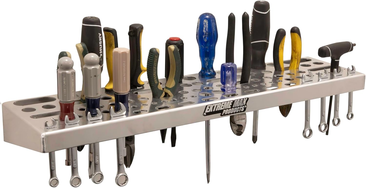 Extreme Max 5001.6664 Wall-Mount Aluminum Tool Organizer for Race Trailer, Garage, Shop, Enclosed Trailer, Toy Hauler - Black