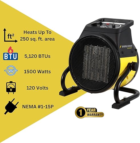 Miniatura 3 de Dura Heat EUH1465 Calentador de aire eléctrico forzado con base pivotante 5,120 BTU, amarillo
