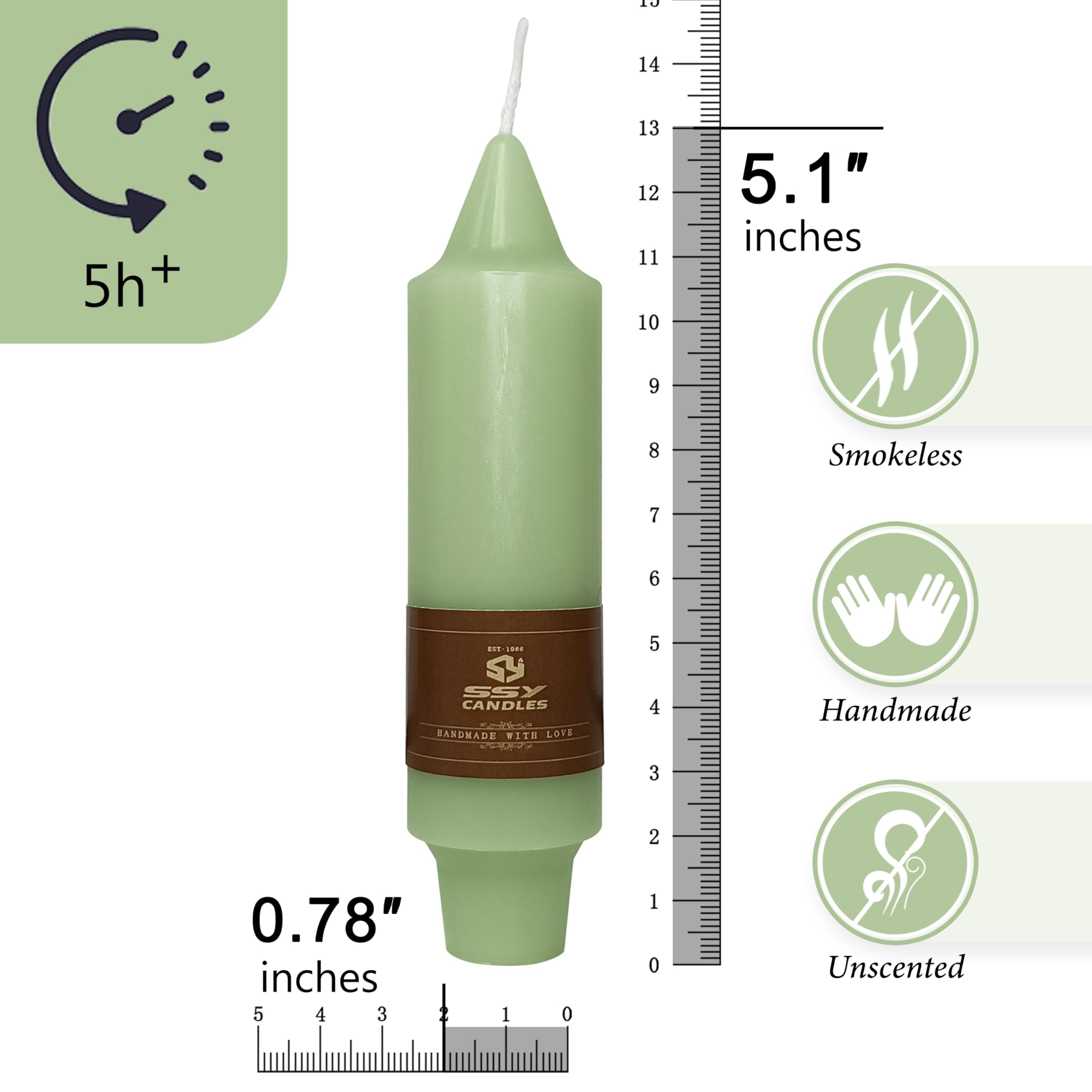 Green Short Taper Candle Candle Sticks, 5 Inch Mini Pillar Candles Small Taper Candles, 4PCS Handmade Unscenteds Candlesticks for Chimes, Rituals, Spell, Wedding, Religious, Home Decor