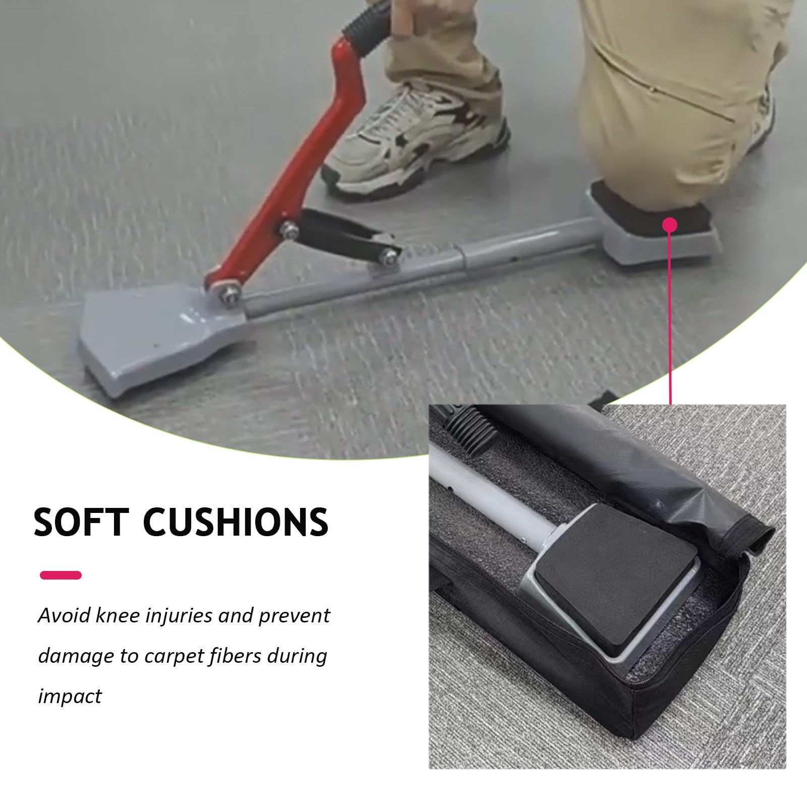Kit de civière de tapis – Outil de pose avec poignée en caoutchouc souple et pinces pour l'installation de tapis, revêtements de sol, tissus d'ameublement, etc