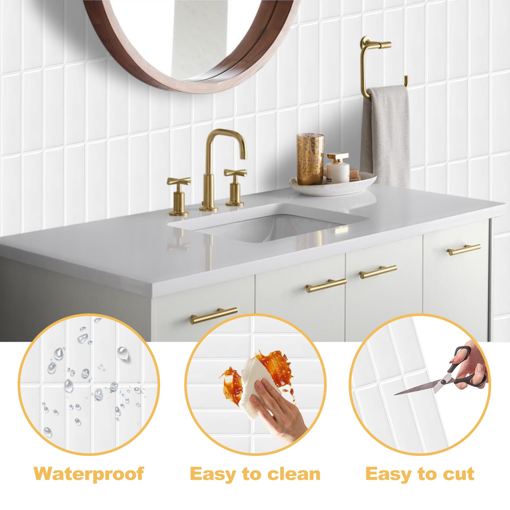 10Pezzi Adesivi Piastrelle Cucina Bagno 3D Autoadesivi Per Piastrelle Rimovibili Impermeabili Per Mattonelle Adesive Cucina Decorazione Pareti Decorazione (22.9x29cm)（Bianco）