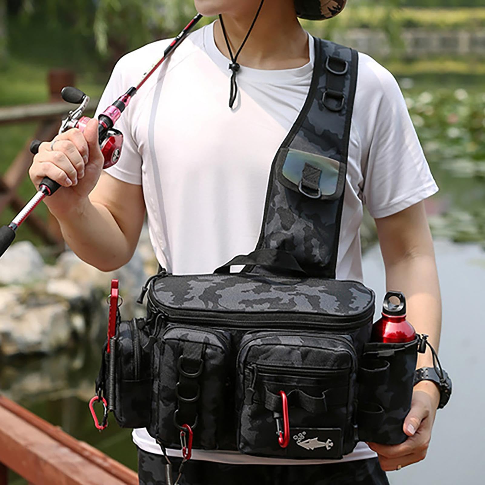 Générique Sling Bag Esca Gear Tackle Storage Rod Holder - Borsa a tracolla | resistente all'acqua per campeggio all'aperto, escursionismo, , Grande, H, riferimento alla descrizione