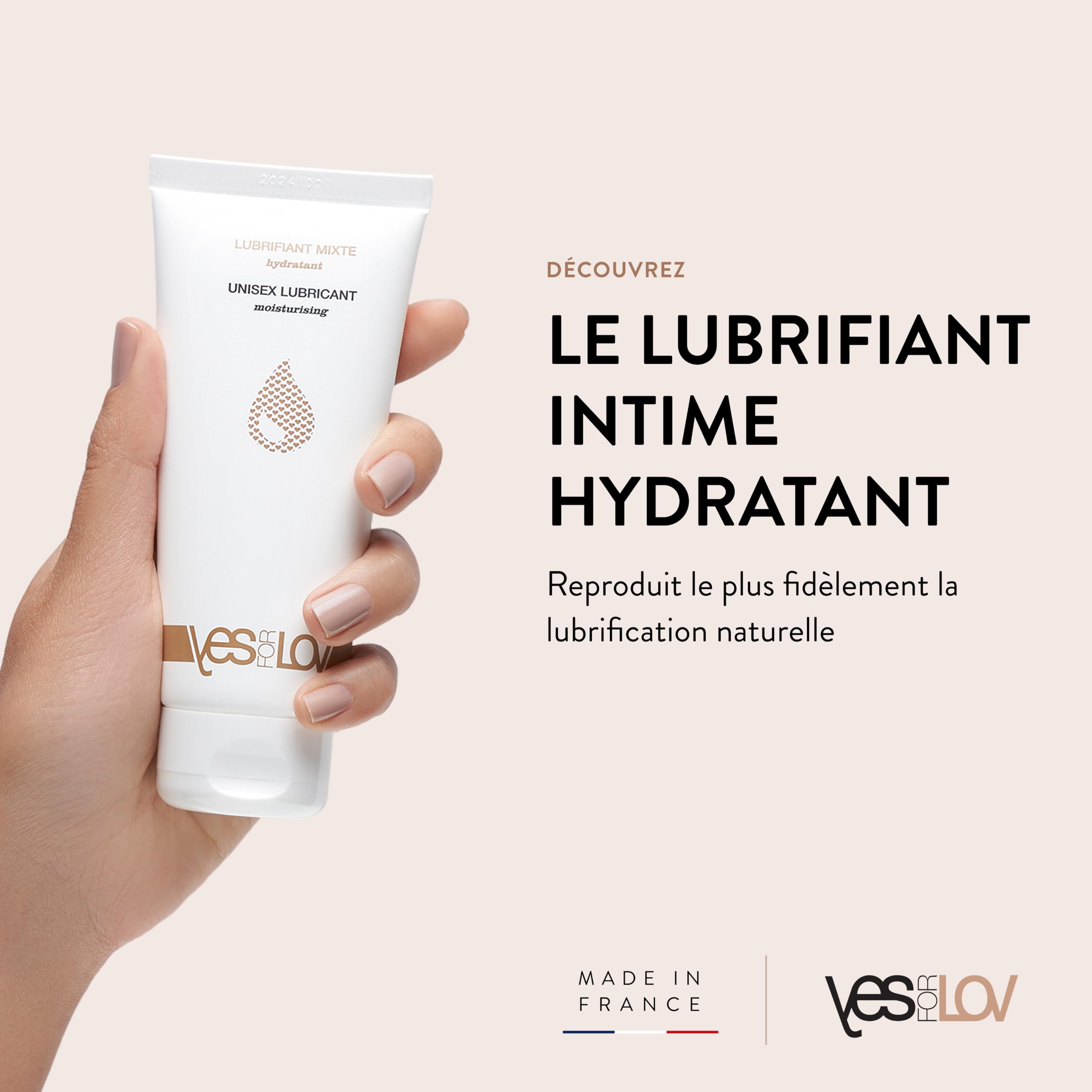 YESforLOV Lubrifiant Naturel Hydratant à Base d’Eau - Gel Lubrifiant Intime Enrichi en Acide Hyaluronique - Hypoallergénique, Non Collant, Sans Parfum - Fabriqué en France - 100 ml.