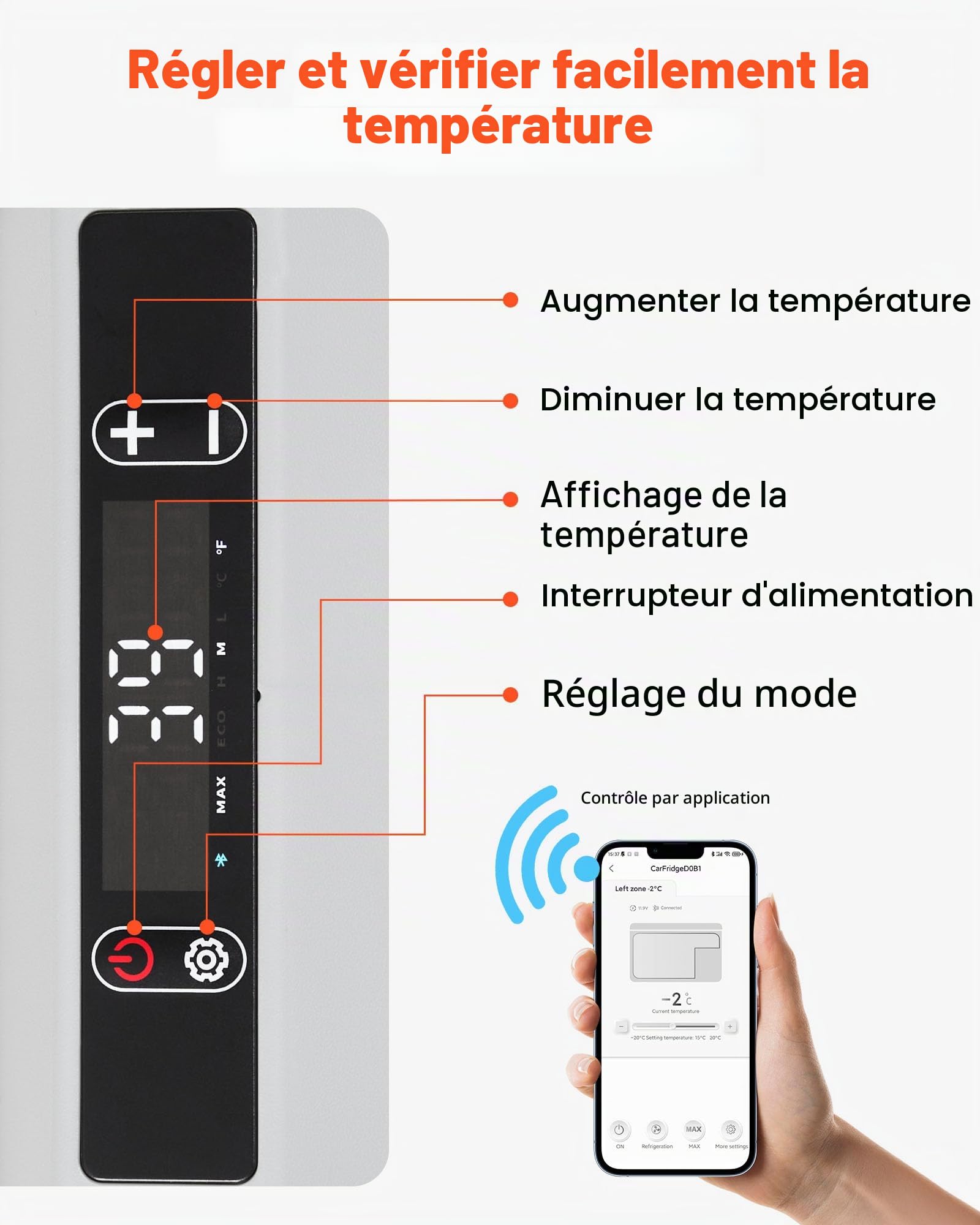 VEVOR Glacière Électrique Portable 25 L 12/24 V CC 100-240 V CA, Réfrigérateur à Compression, Température Réglable -20 °C à 20 °C